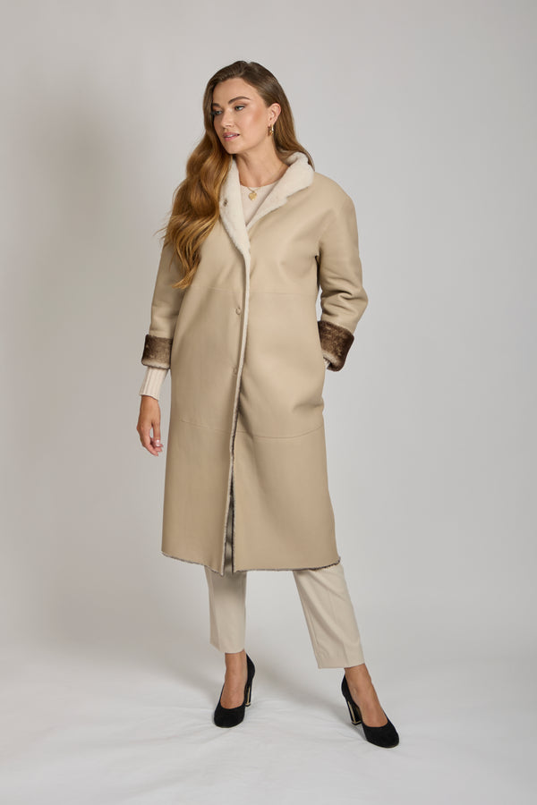 REVERSIBLE SHEARLING COAT-BRONZE/WHITE