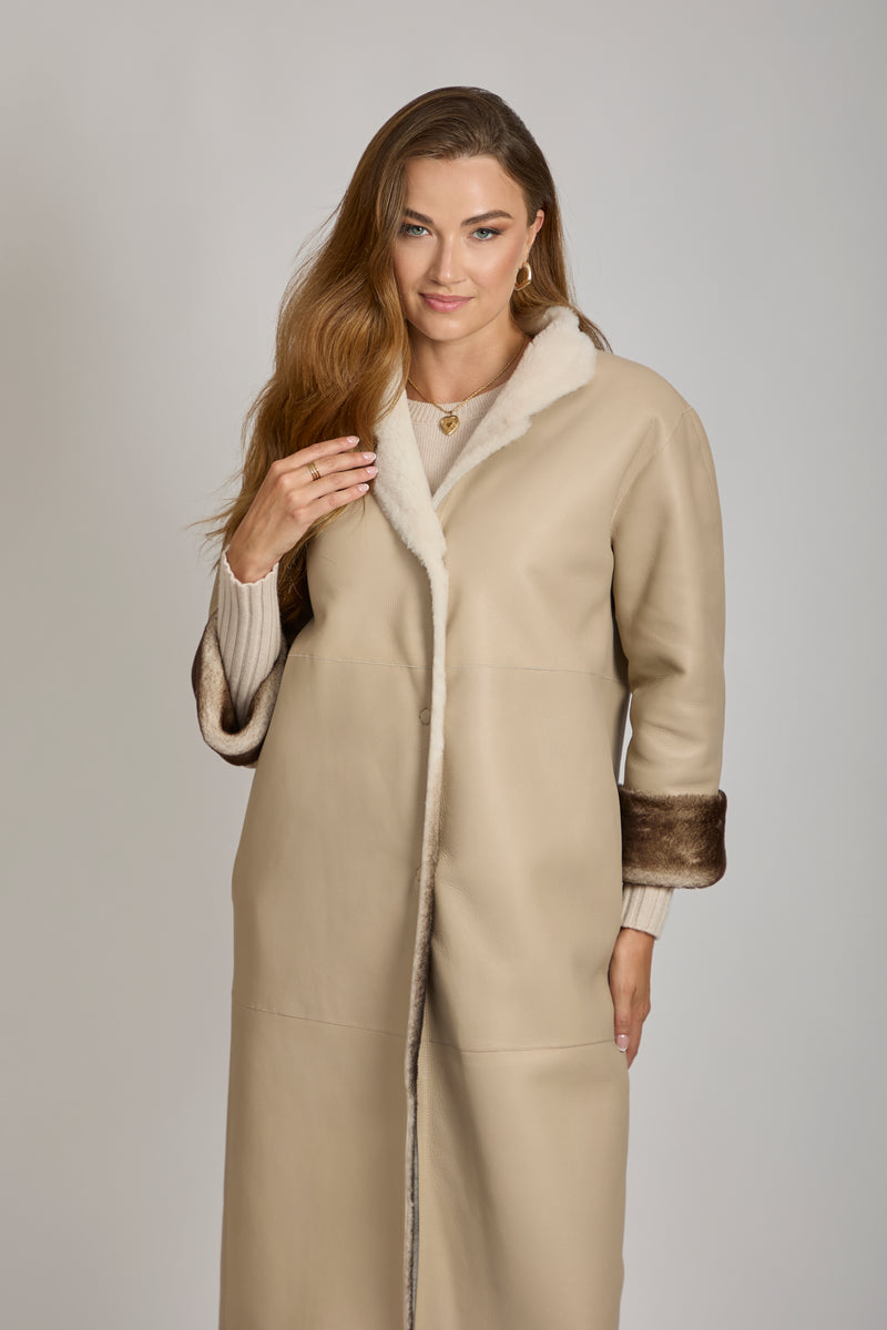 REVERSIBLE SHEARLING COAT-BRONZE/WHITE