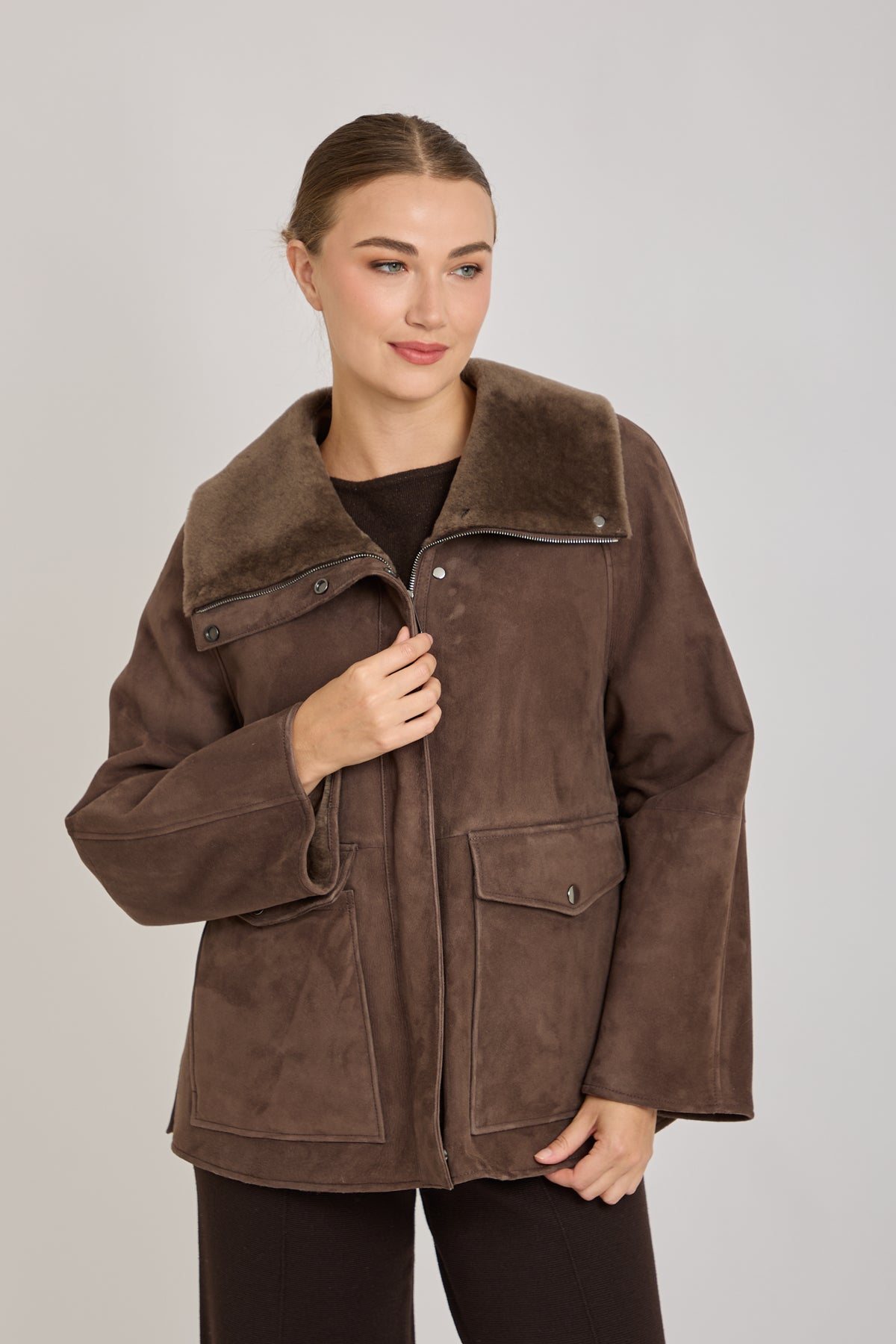 SUEDE SHEARLING JACKET-BROWN