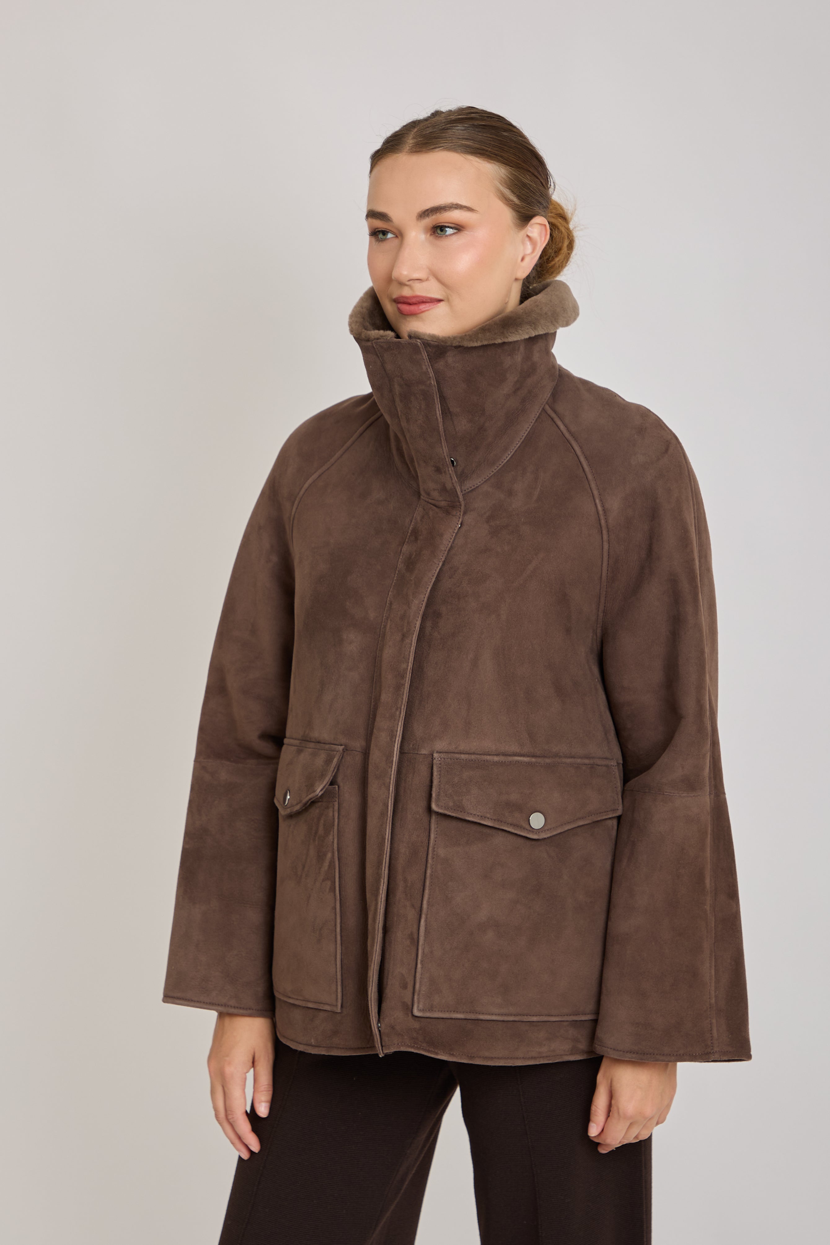 SUEDE SHEARLING JACKET-BROWN