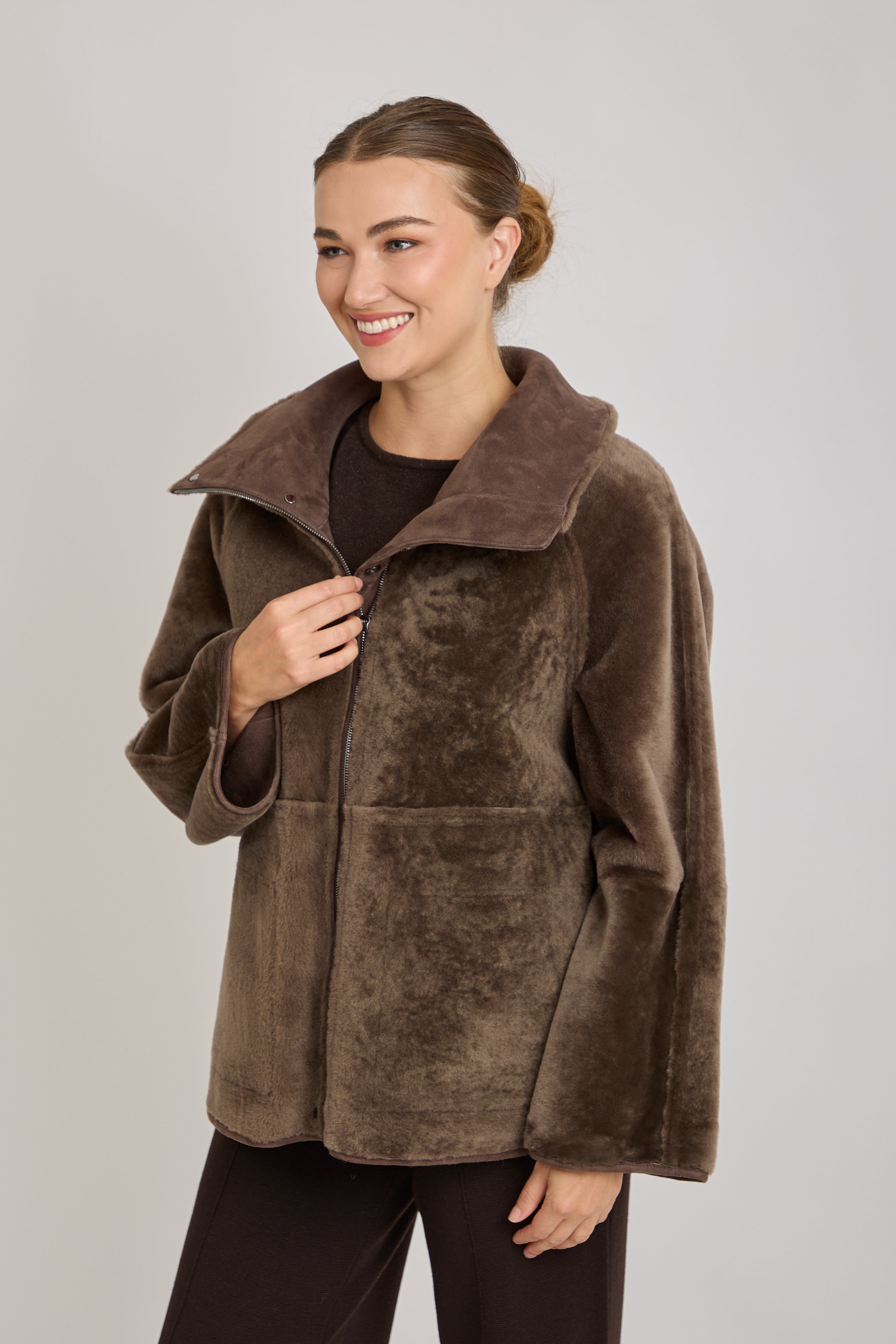 SUEDE SHEARLING JACKET-BROWN