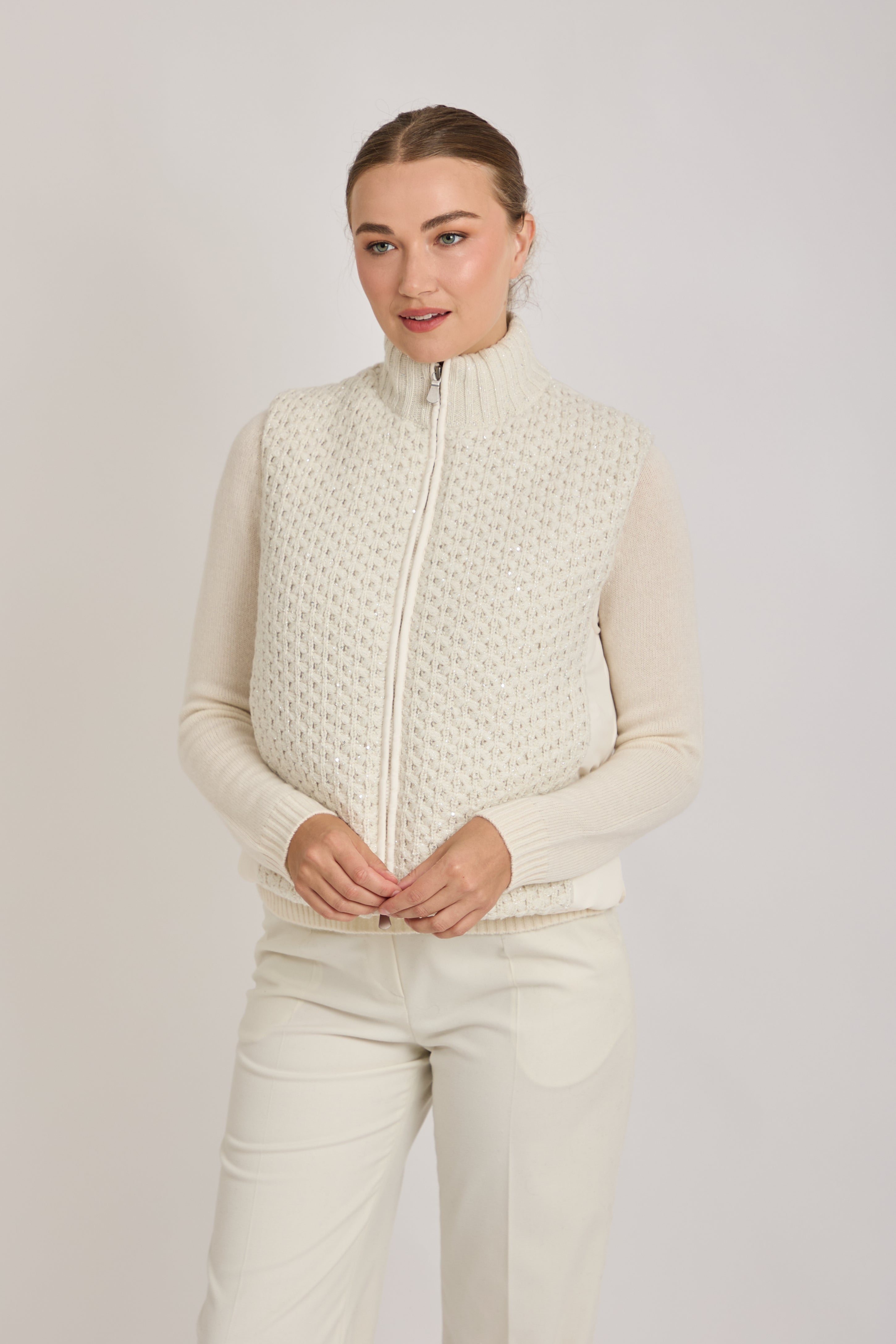 VEST WITH LUREX DETAILS-LATTE