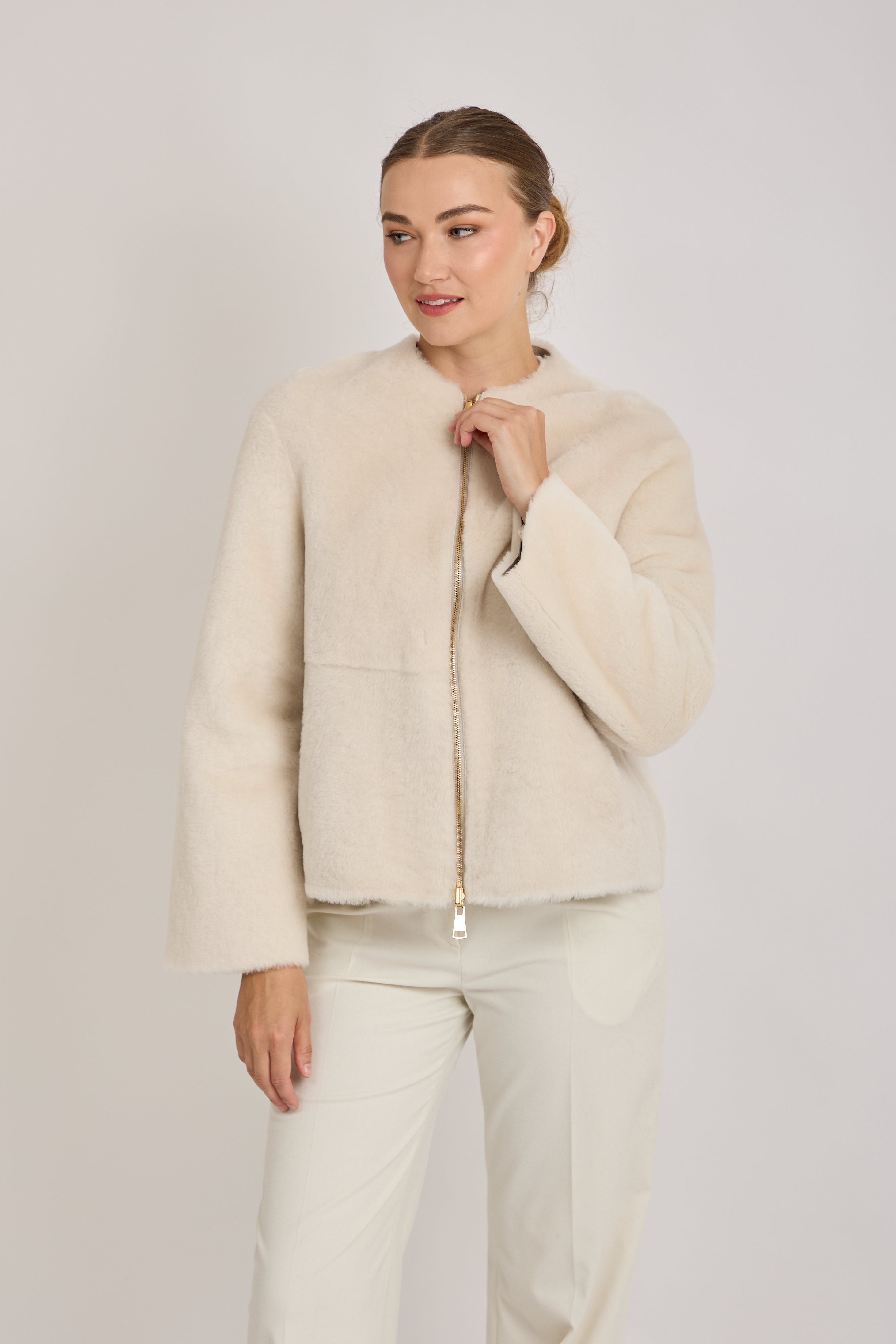 REVERSIBLE SHORT SHEARLING JACKET-ANGORA
