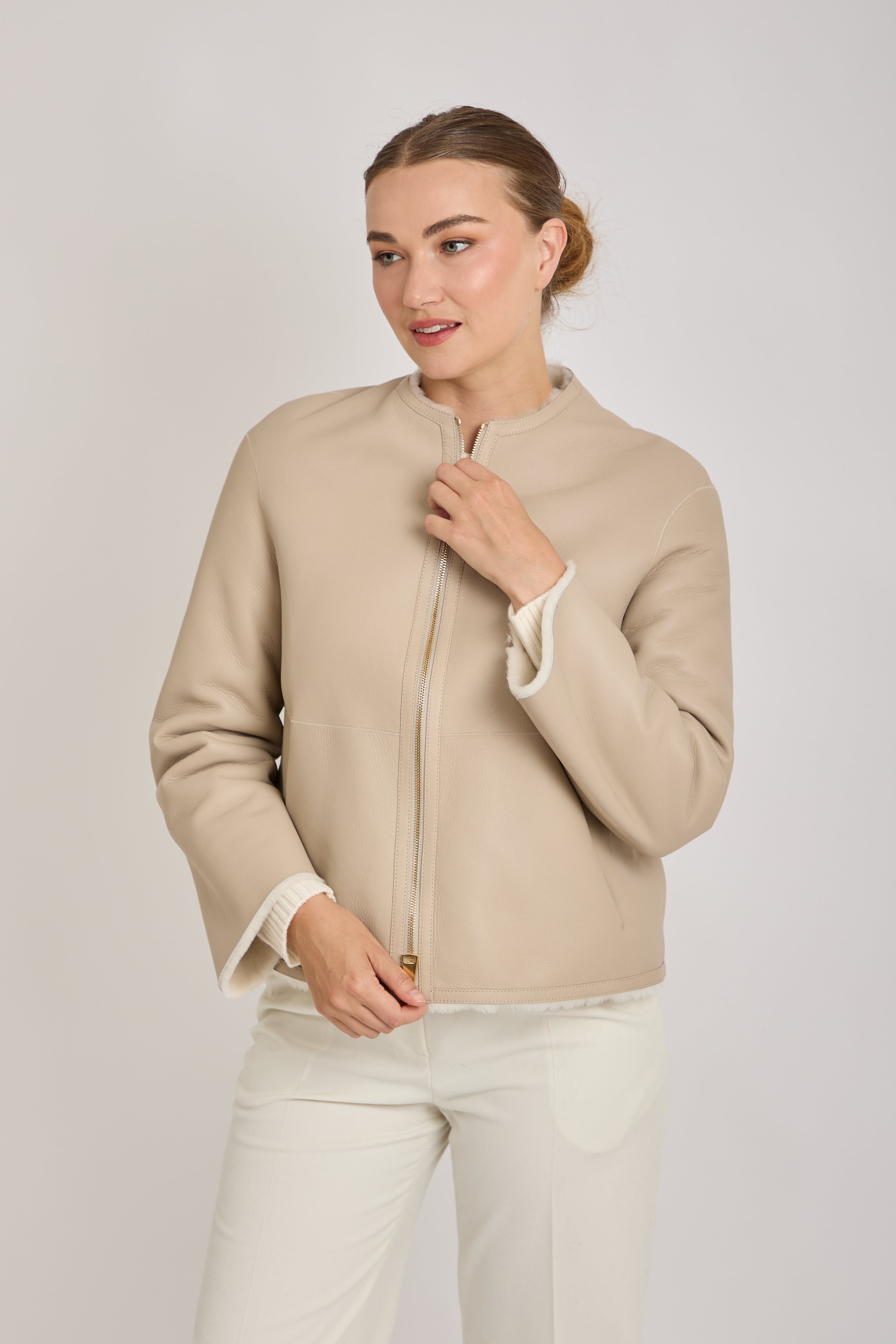 REVERSIBLE SHORT SHEARLING JACKET-ANGORA