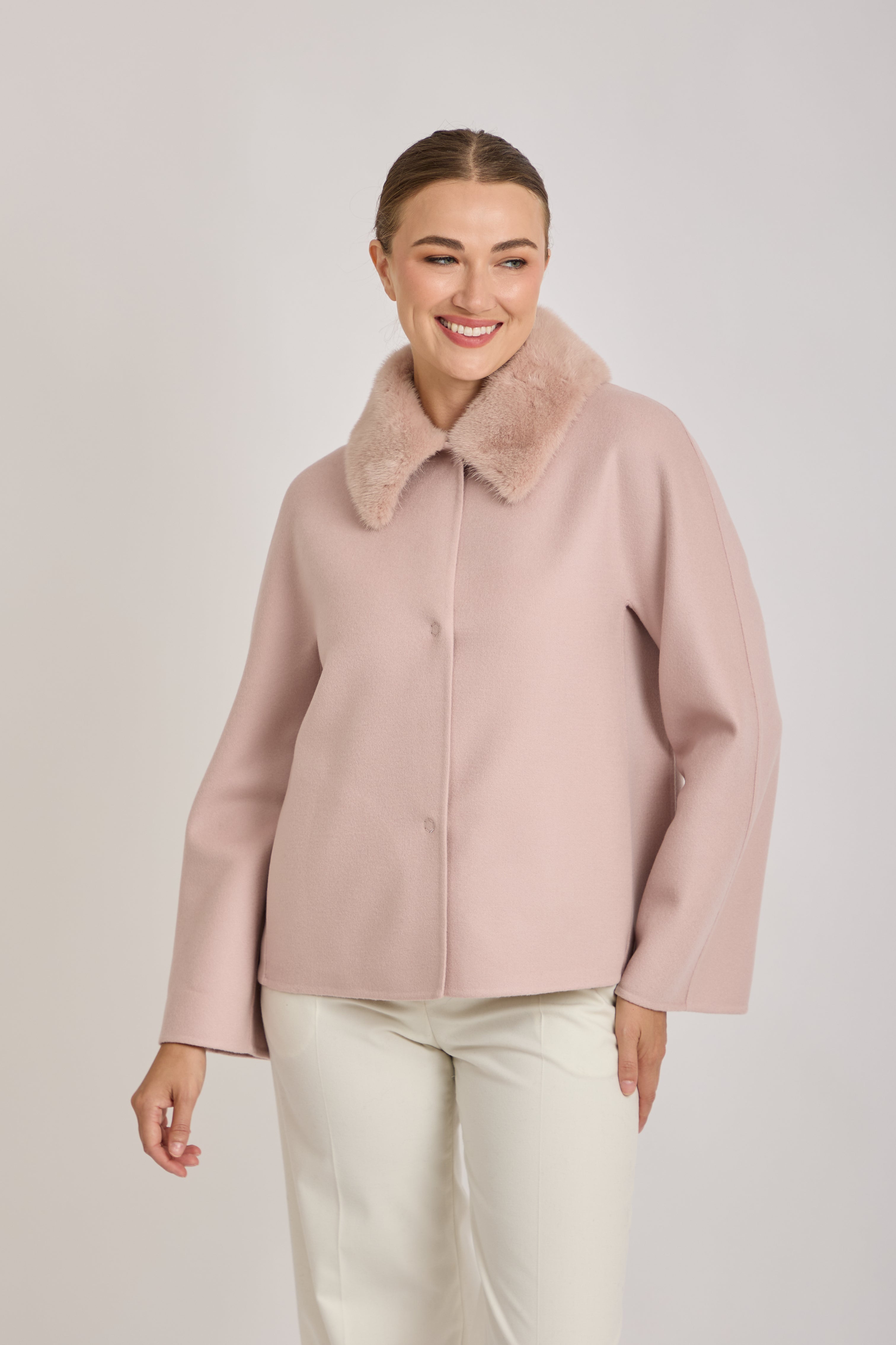 SHORT JACKET WITH MINK COLLAR-ROSE