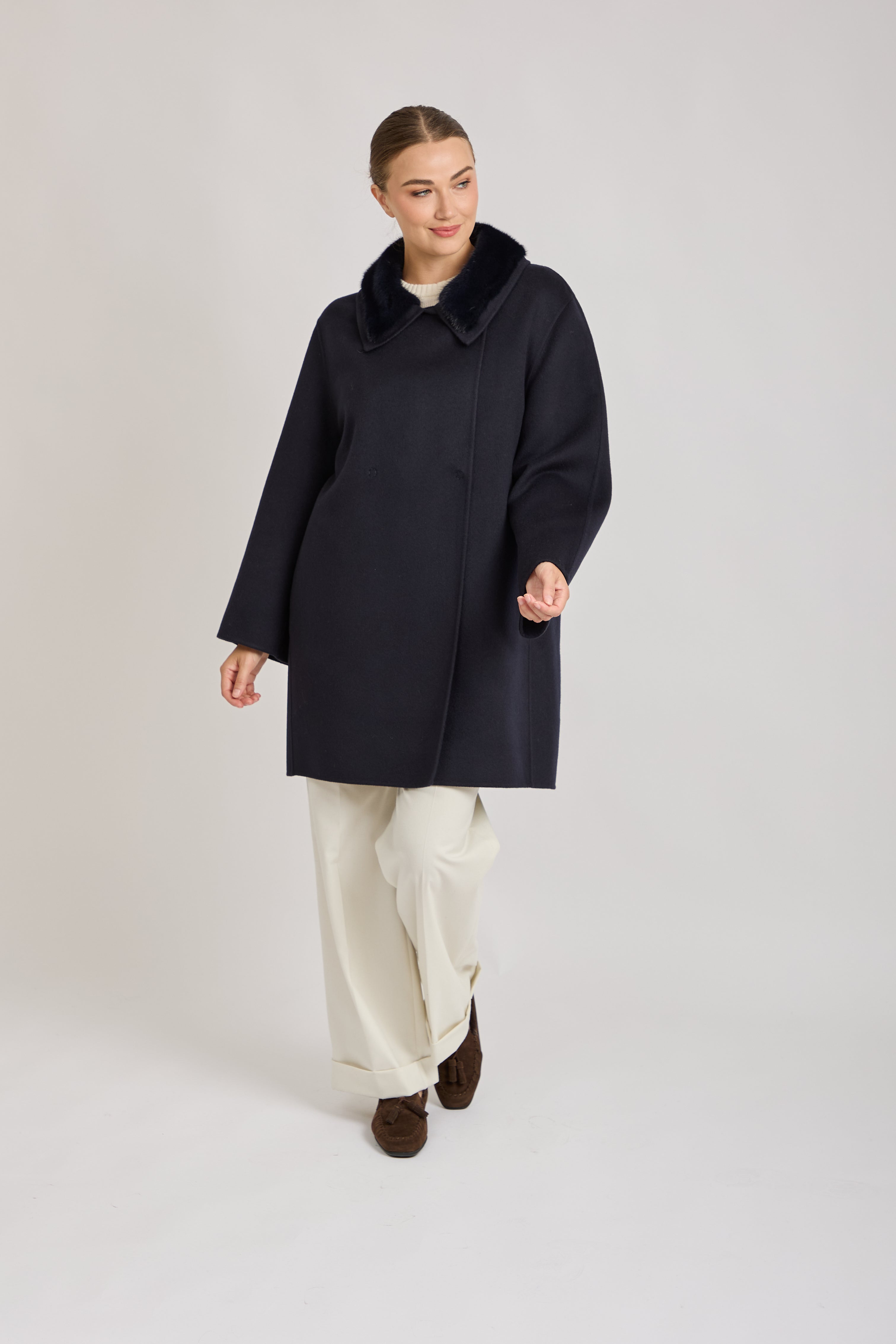 COAT WITH MINK COLLAR-NAVY