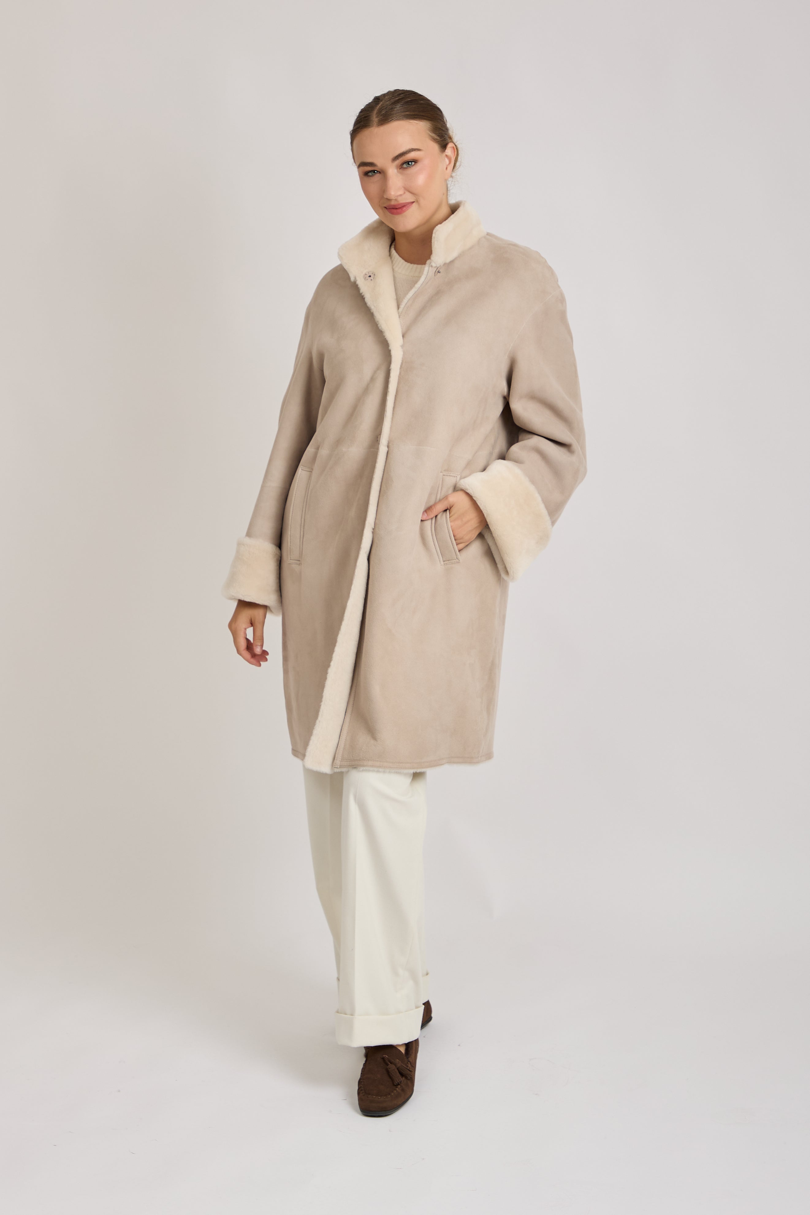 SHEARLING COAT-STONE