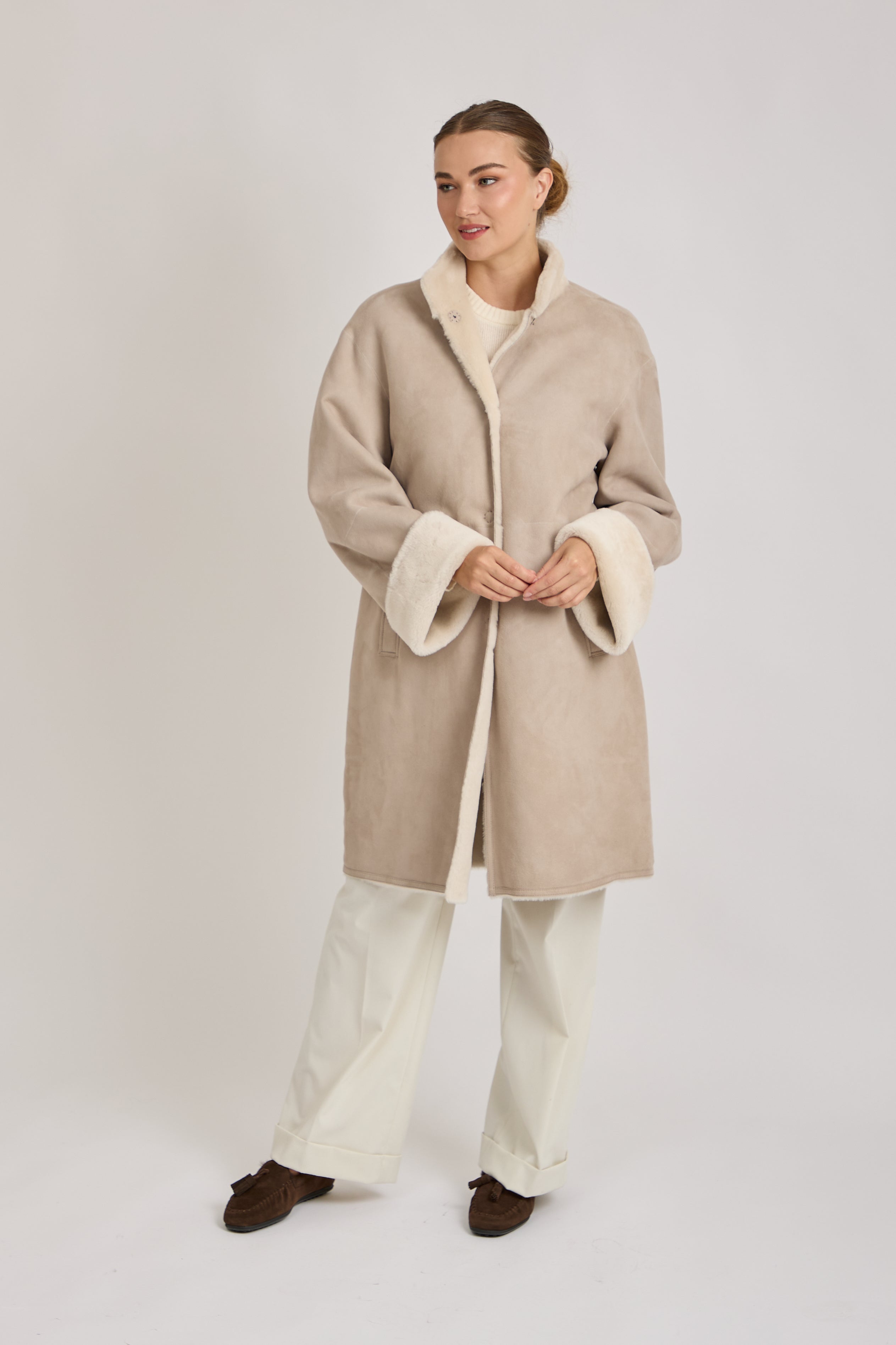 SHEARLING COAT-STONE
