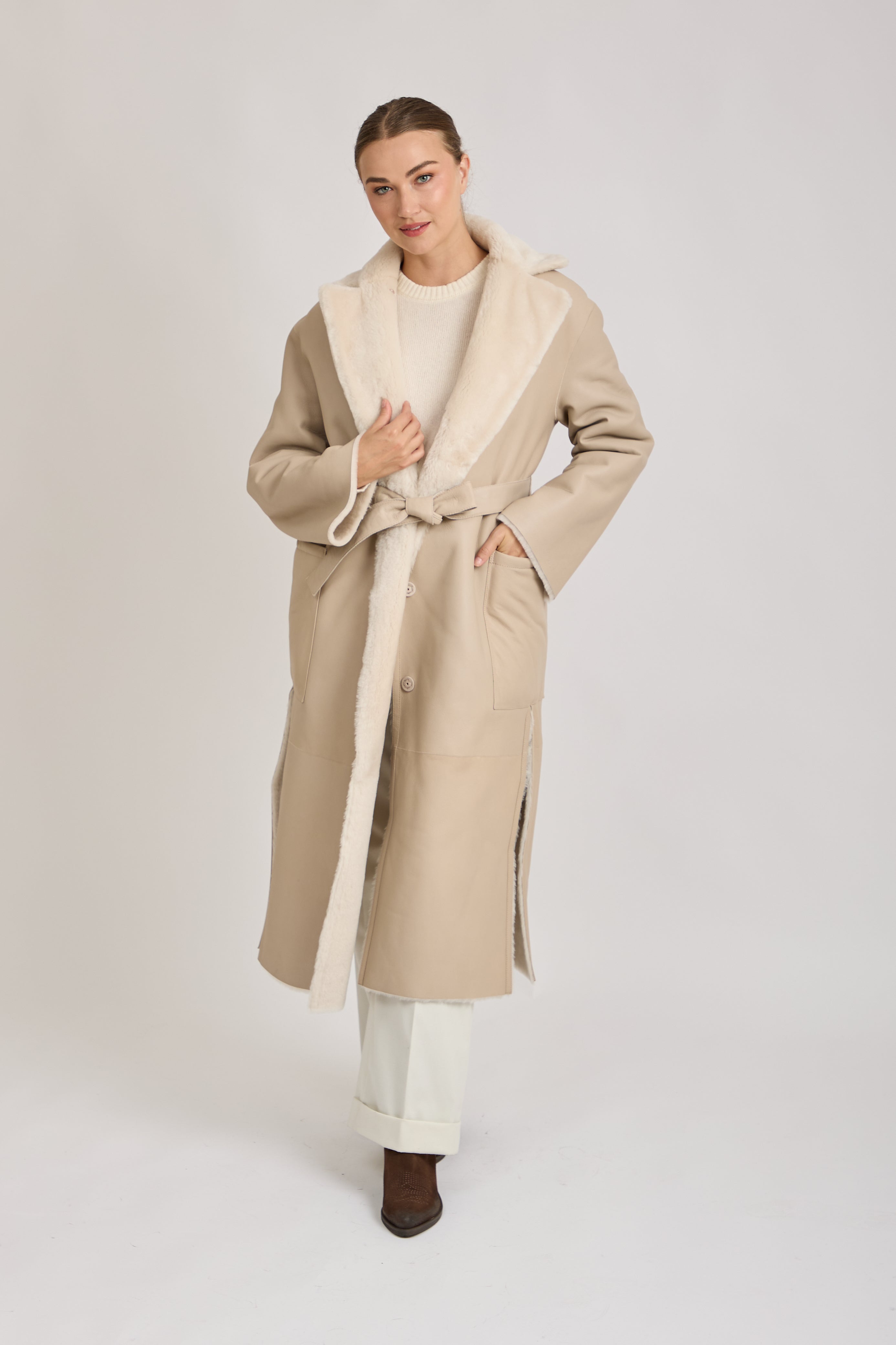 REVERSIBLE SHEARLING COAT- ANGORA