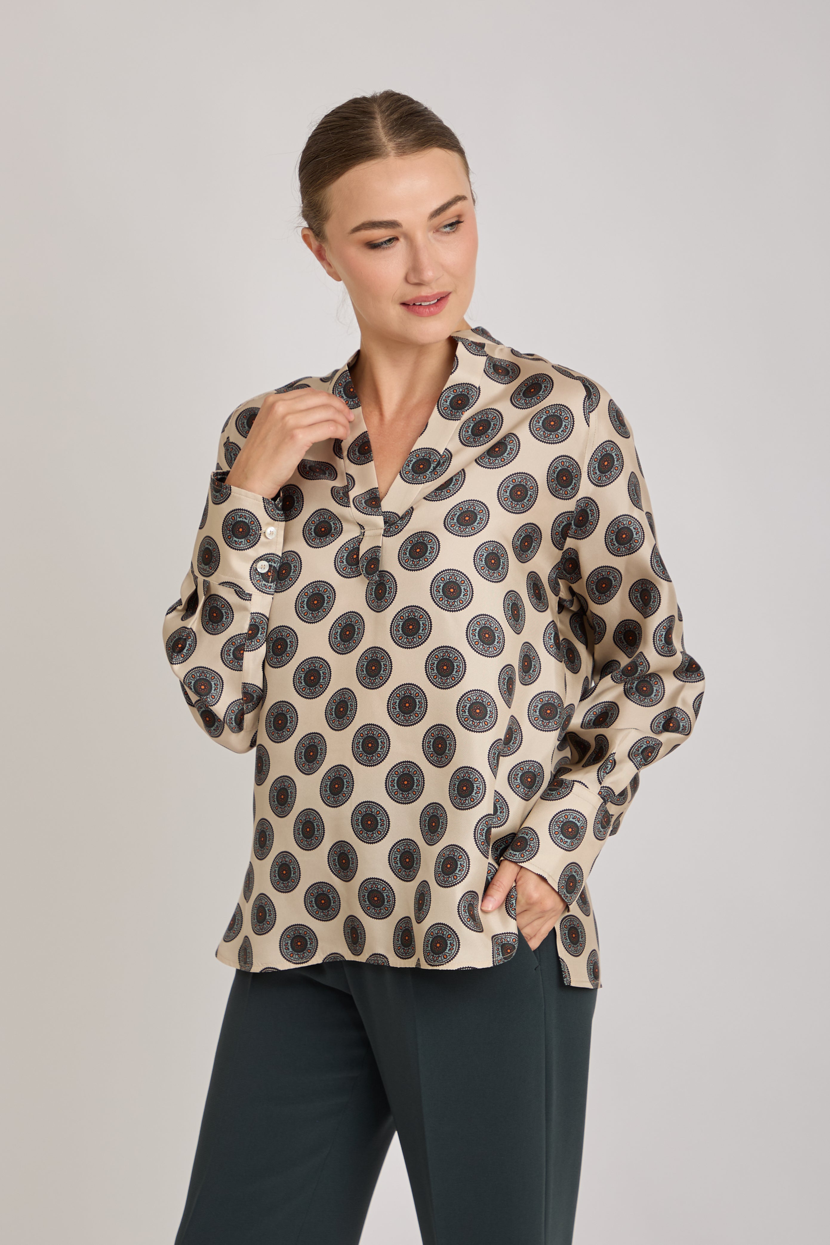 SILK PRINTED SHIRT-NOCCIOLA