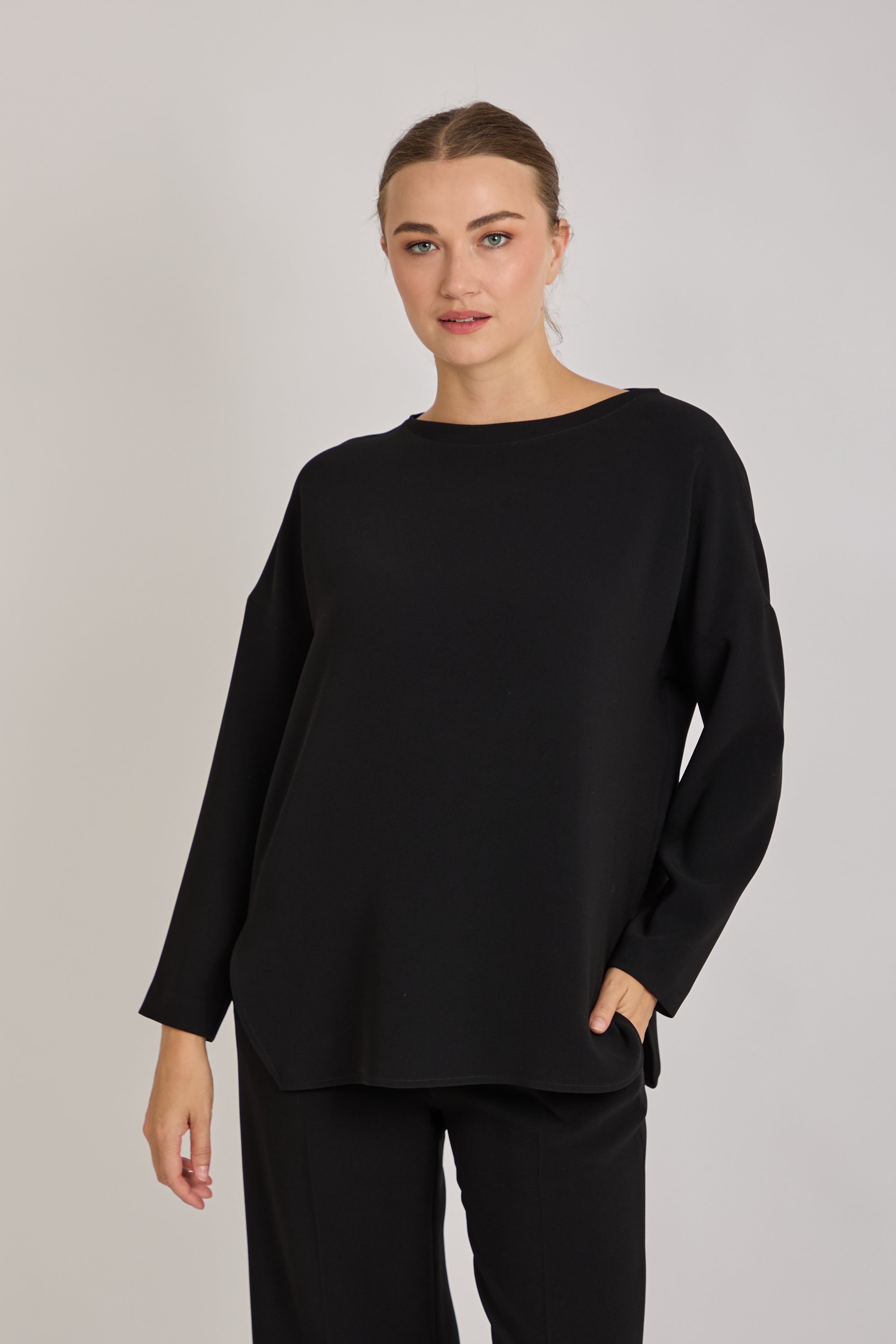 CREPE LOOSE BLOUSE-BLACK