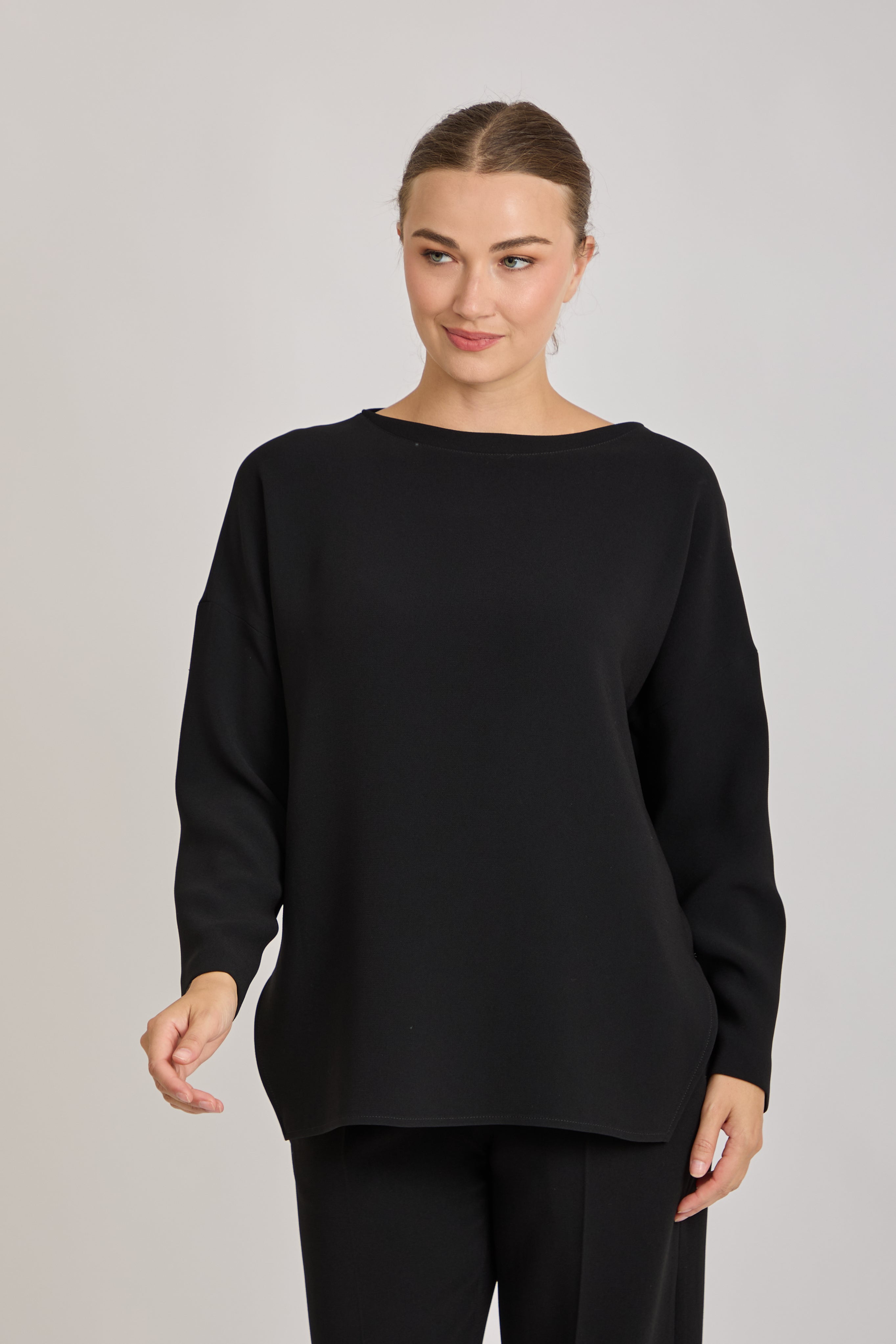 CREPE LOOSE BLOUSE-BLACK