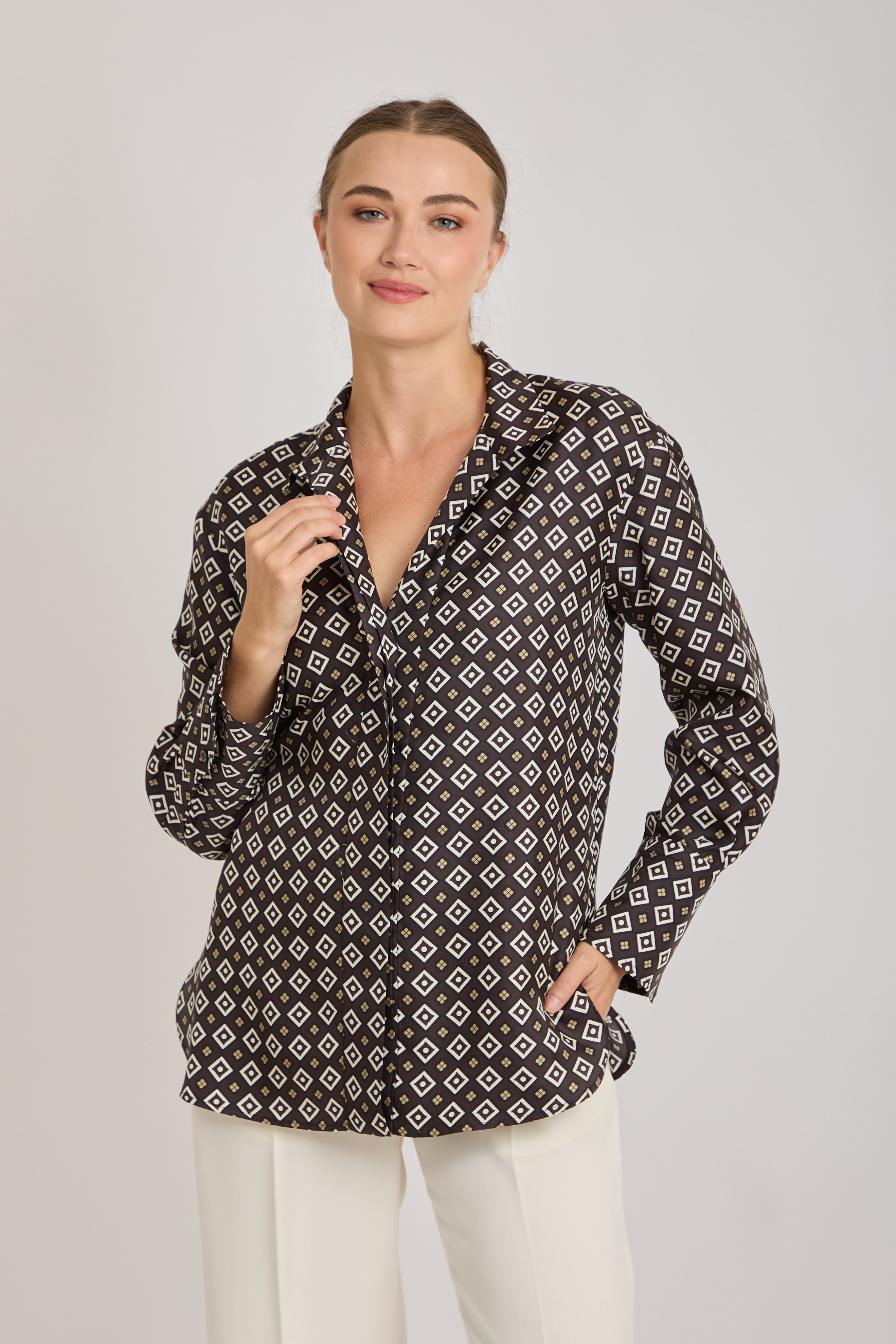 SILK PRINTED SHIRT-BROWN