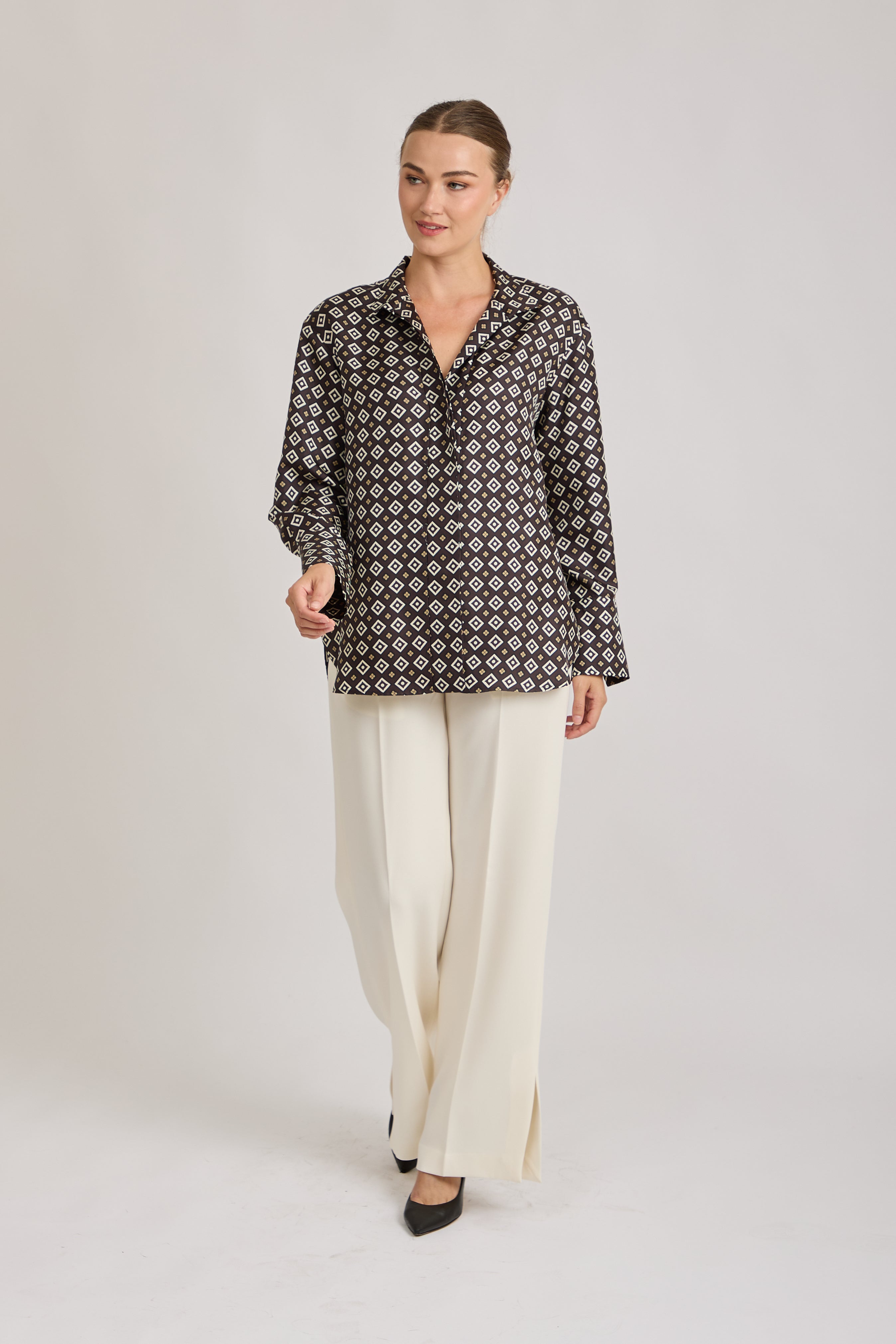 SILK PRINTED SHIRT-BROWN