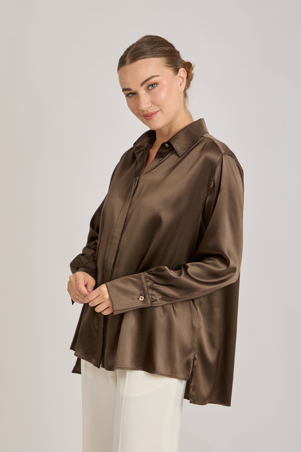 SILK SHIRT-MARRON