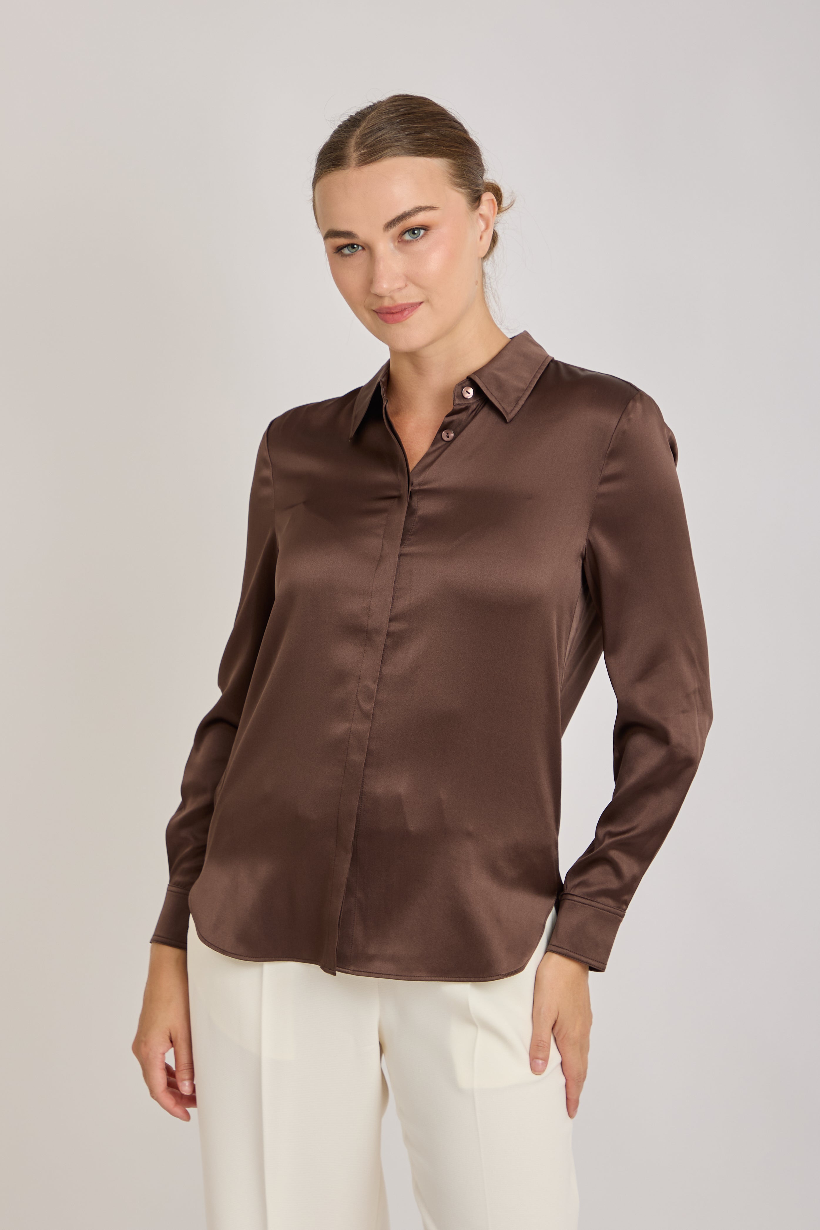 SILK SHIRT-BROWN