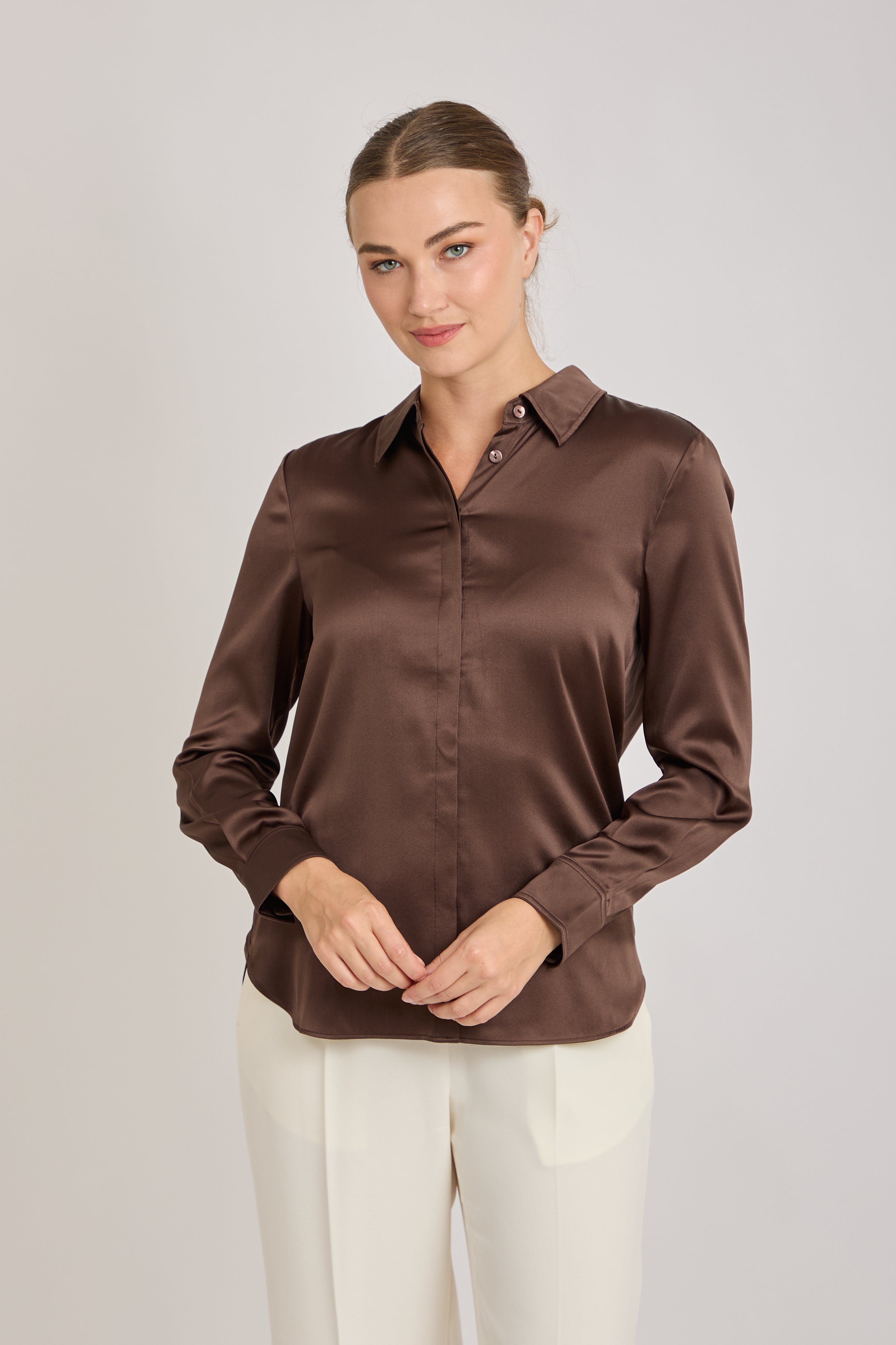 SILK SHIRT-BROWN