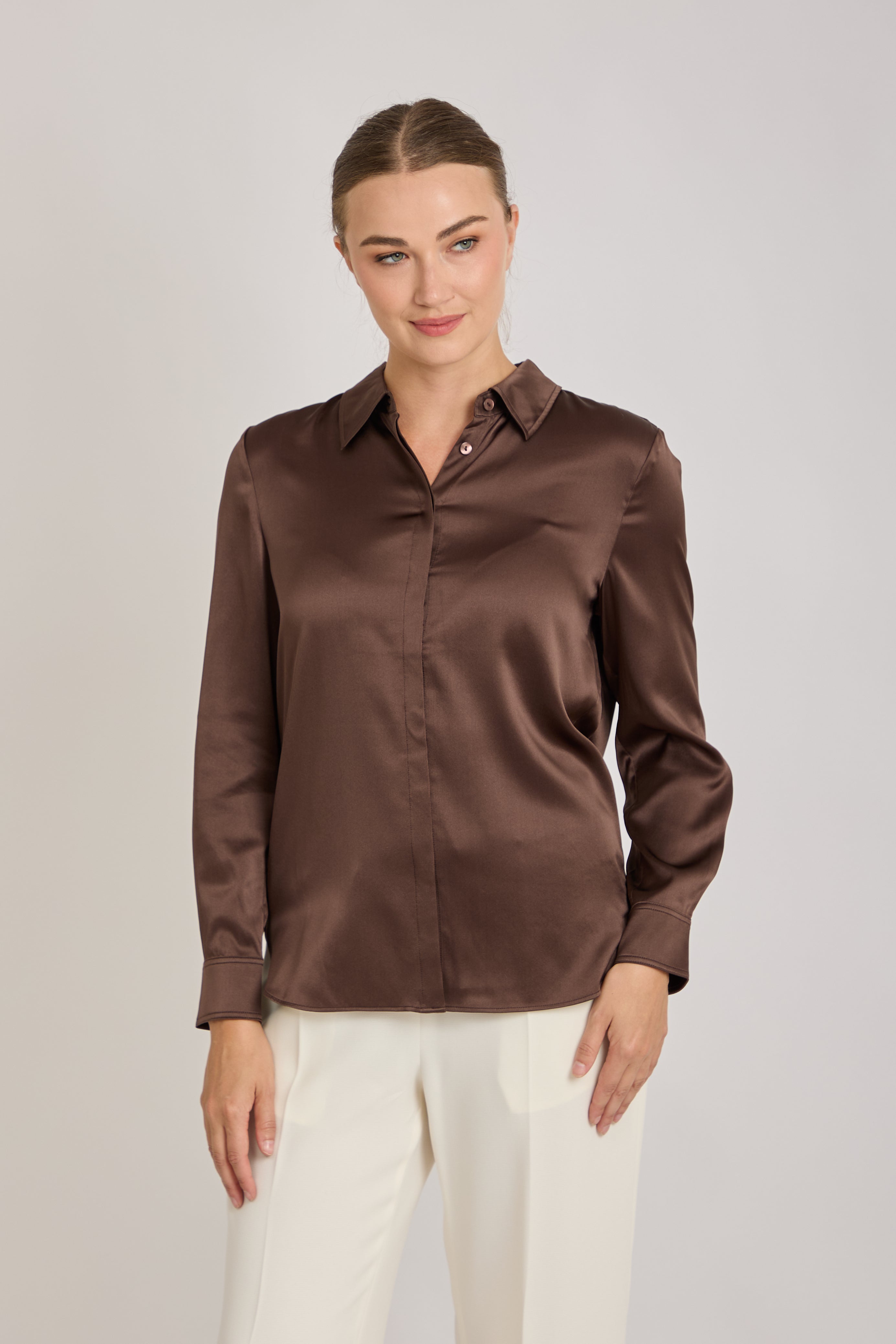SILK SHIRT-BROWN