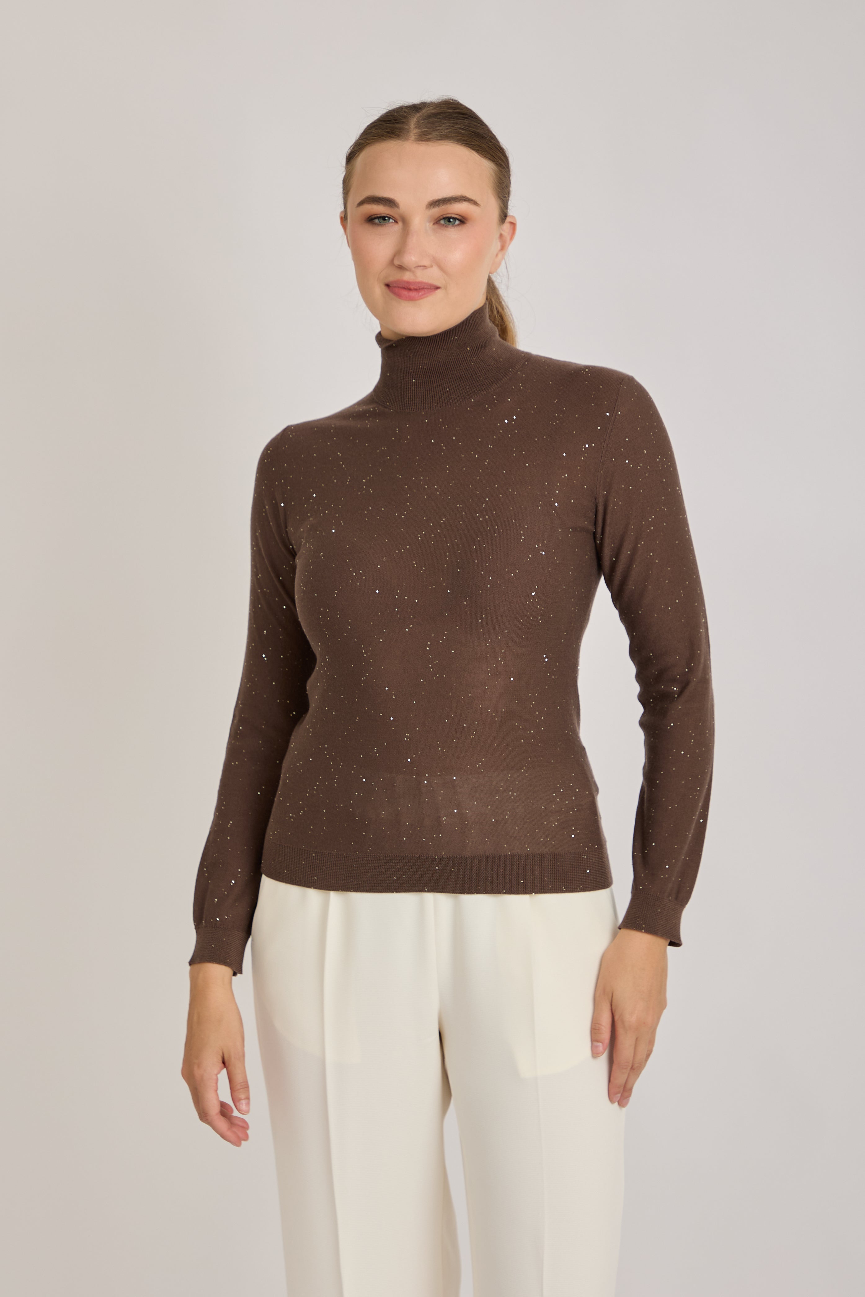 TURTLE NECK WITH SEQUENCE- MARRONE