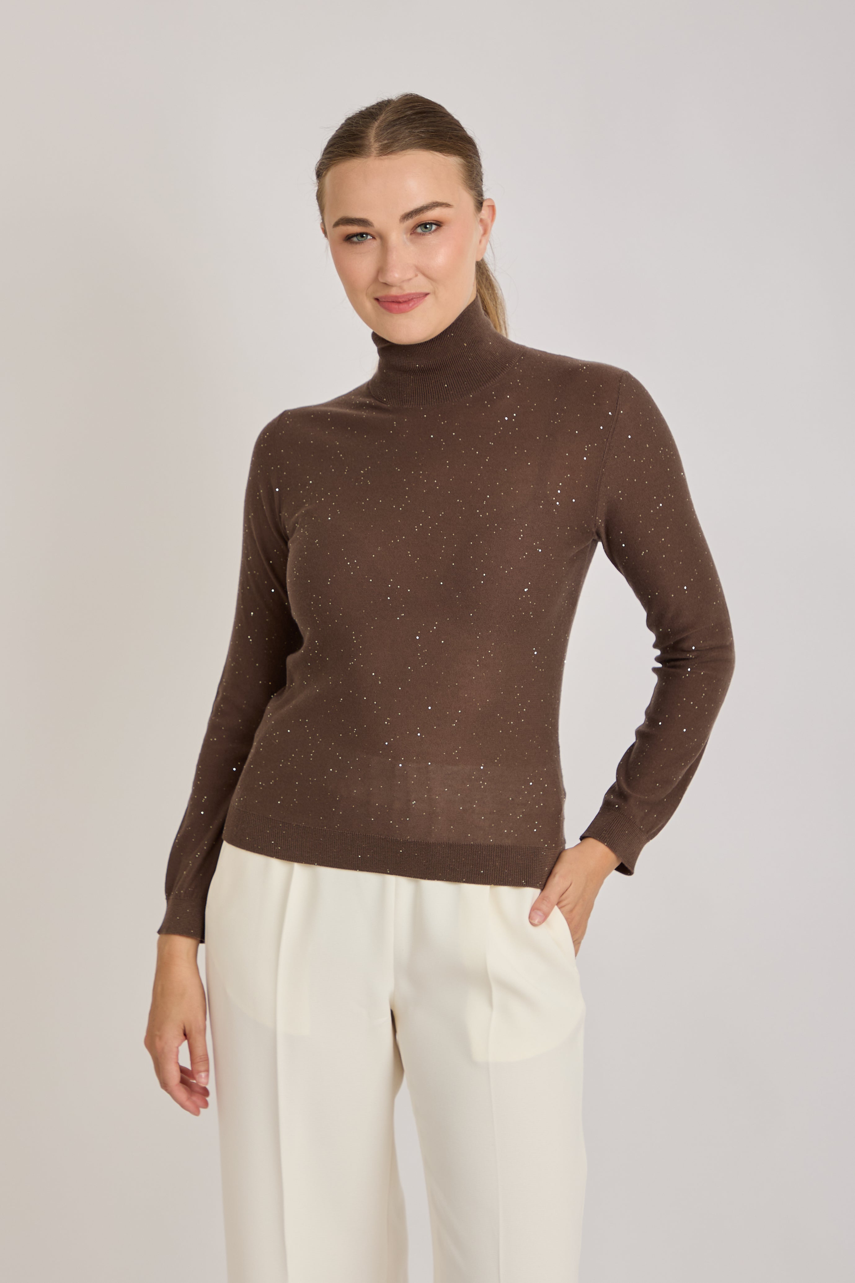 TURTLE NECK WITH SEQUENCE- MARRONE