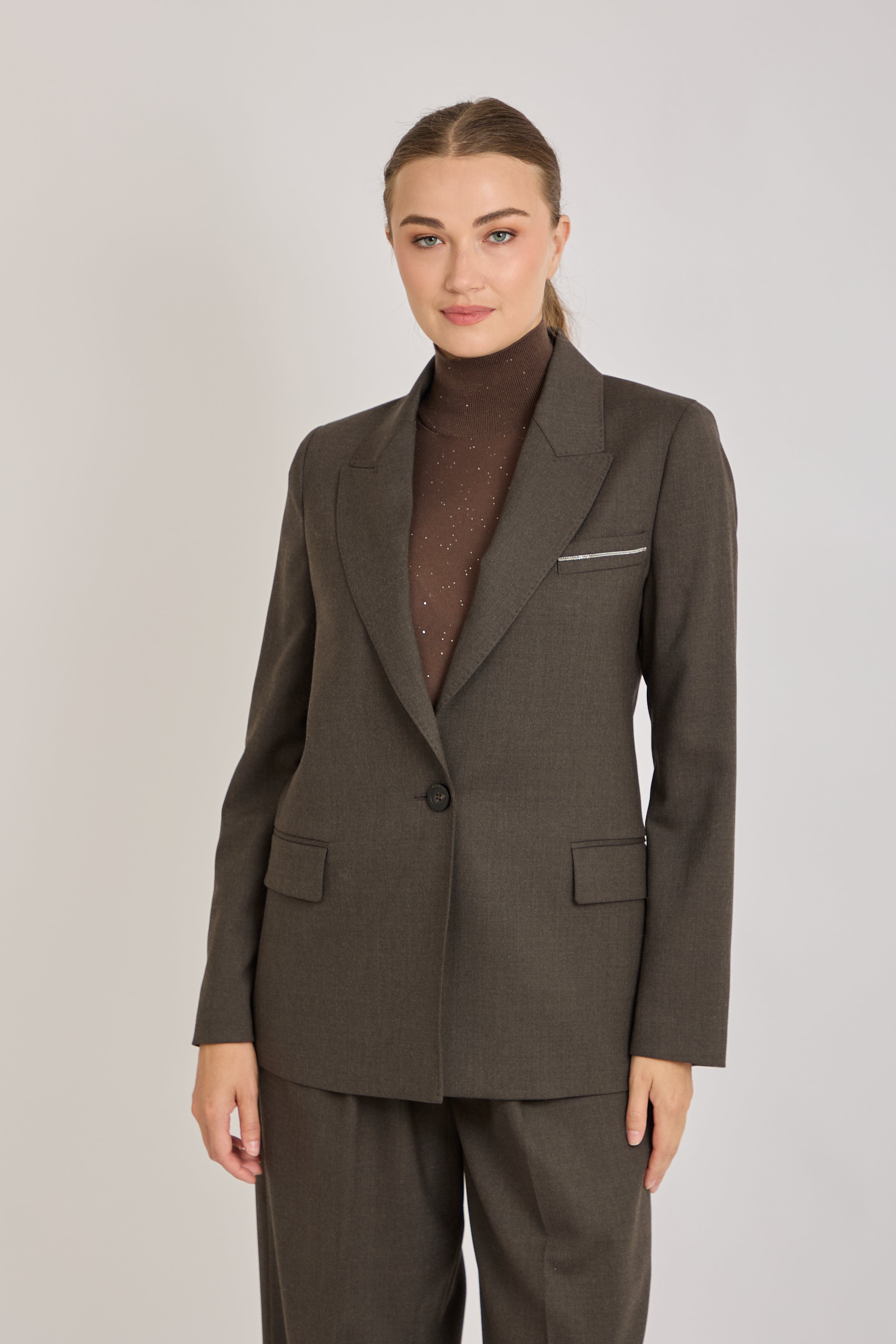 JACKET WITH LUREX DETAILS-BROWN