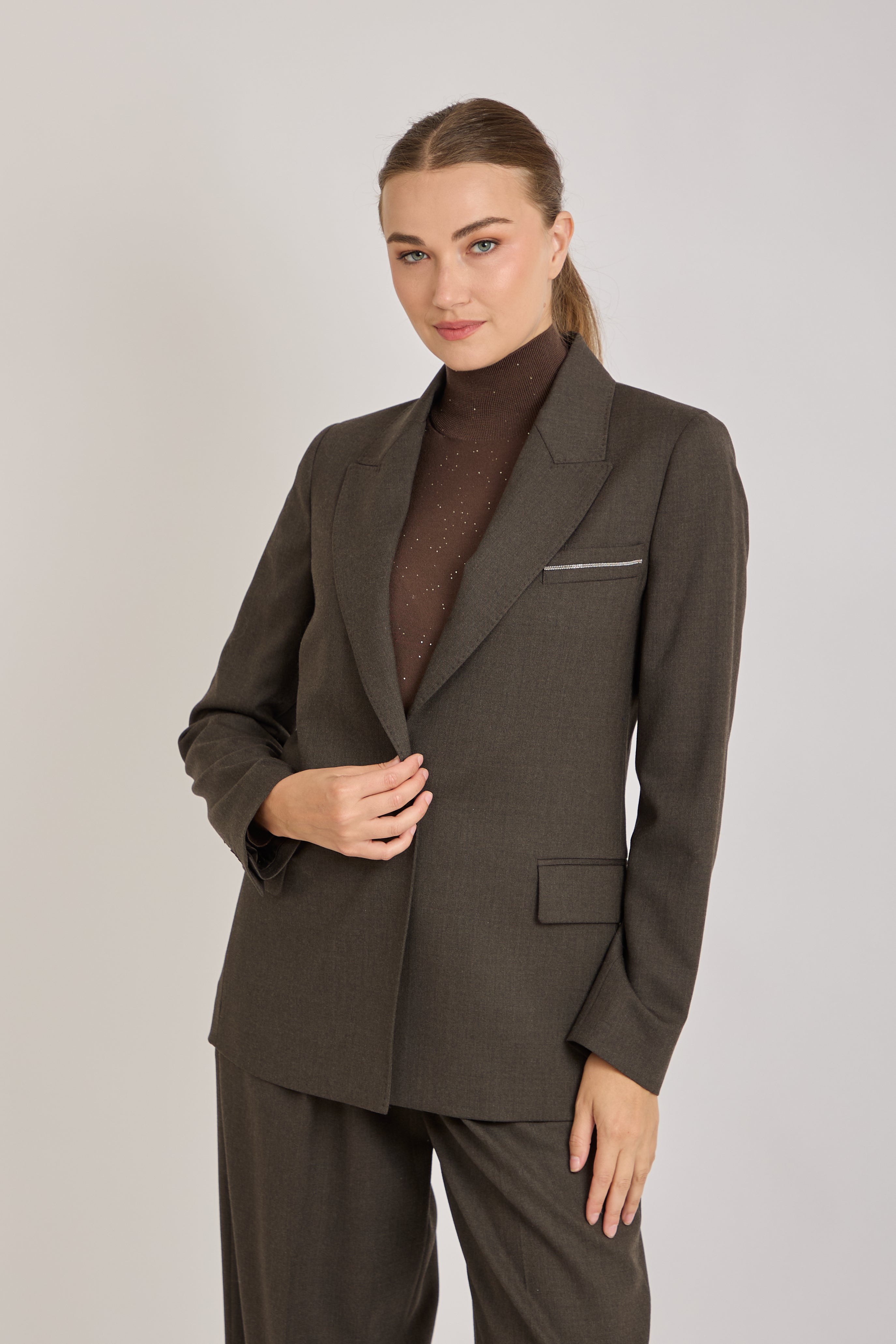JACKET WITH LUREX DETAILS-BROWN