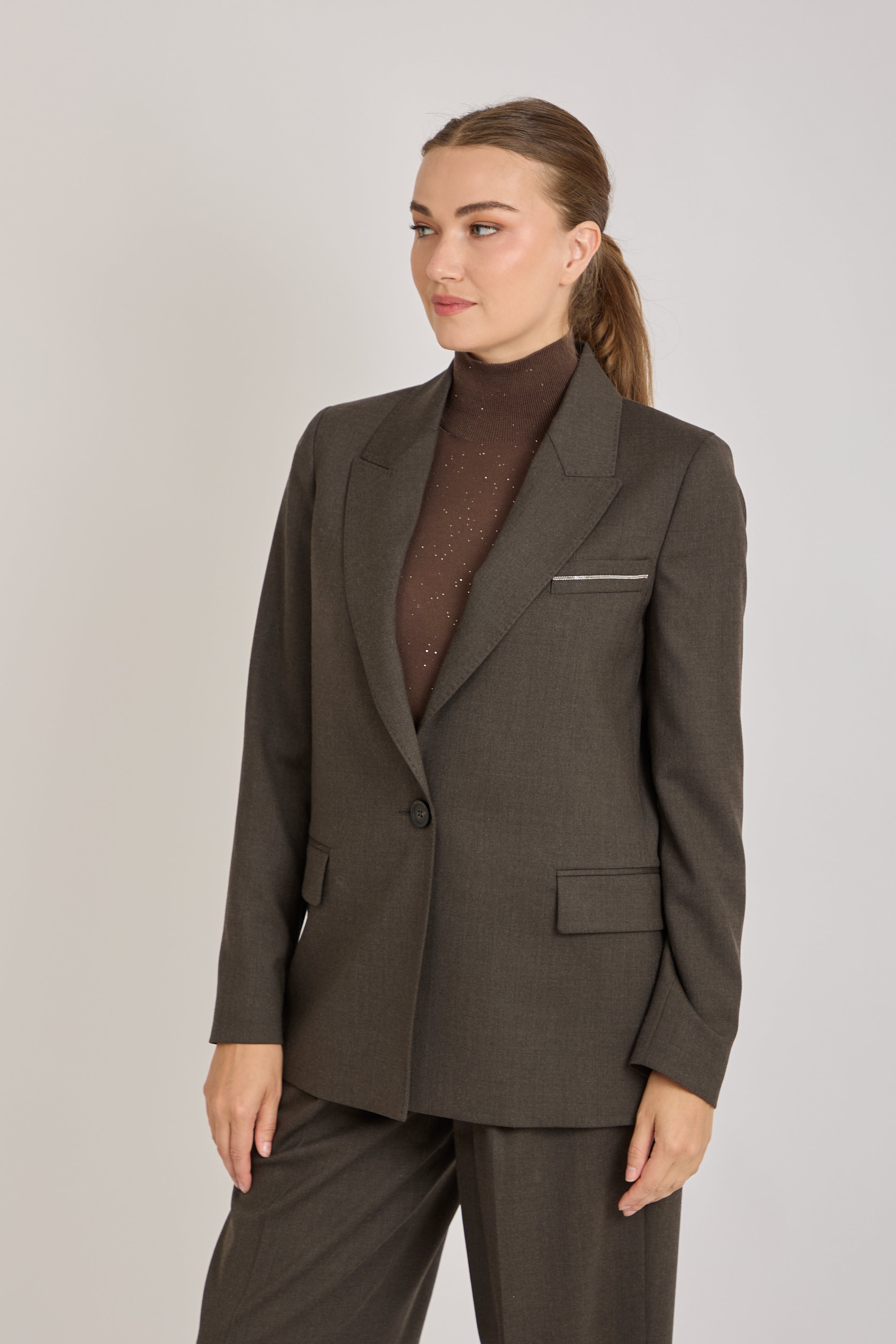 JACKET WITH LUREX DETAILS-BROWN
