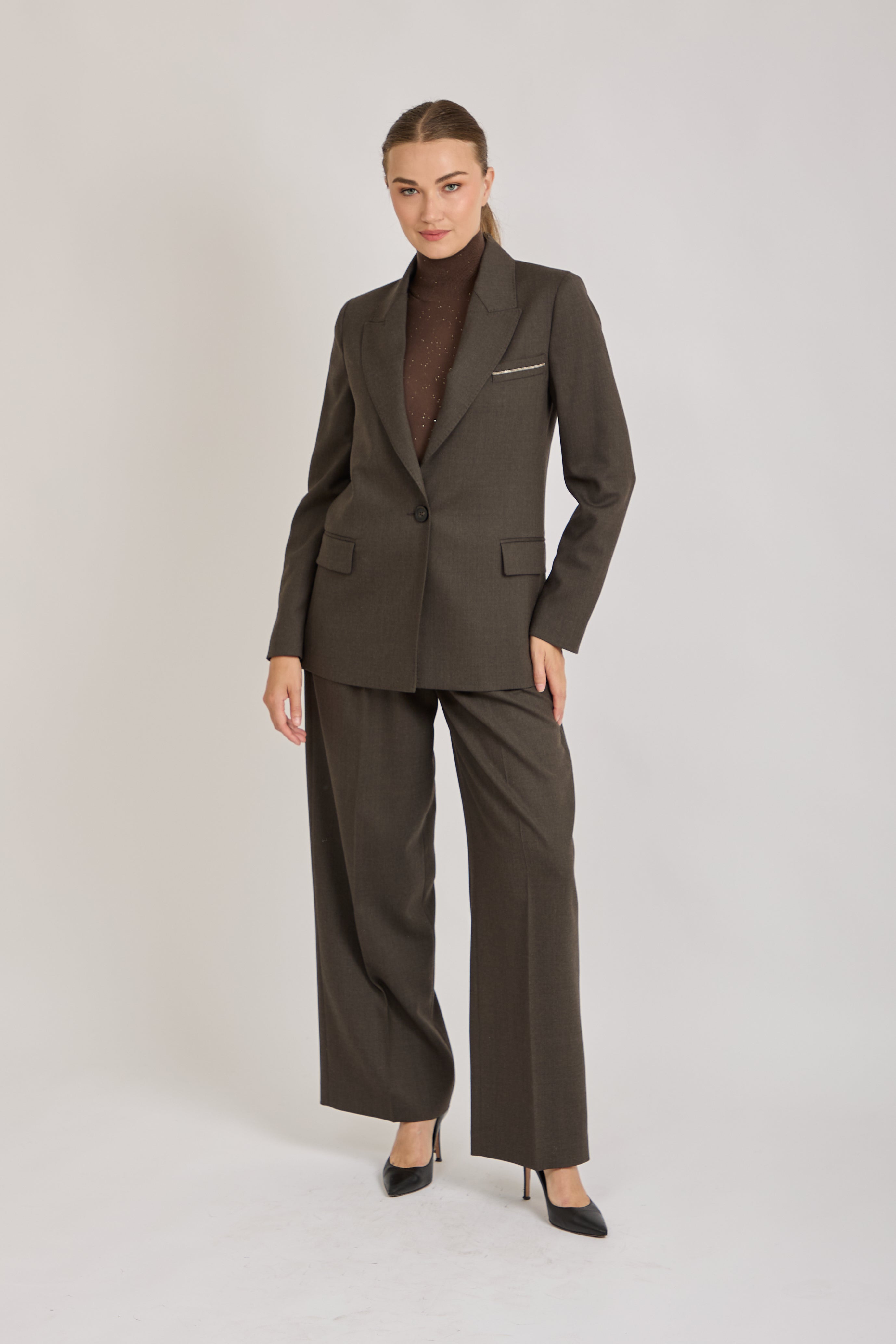 JACKET WITH LUREX DETAILS-BROWN