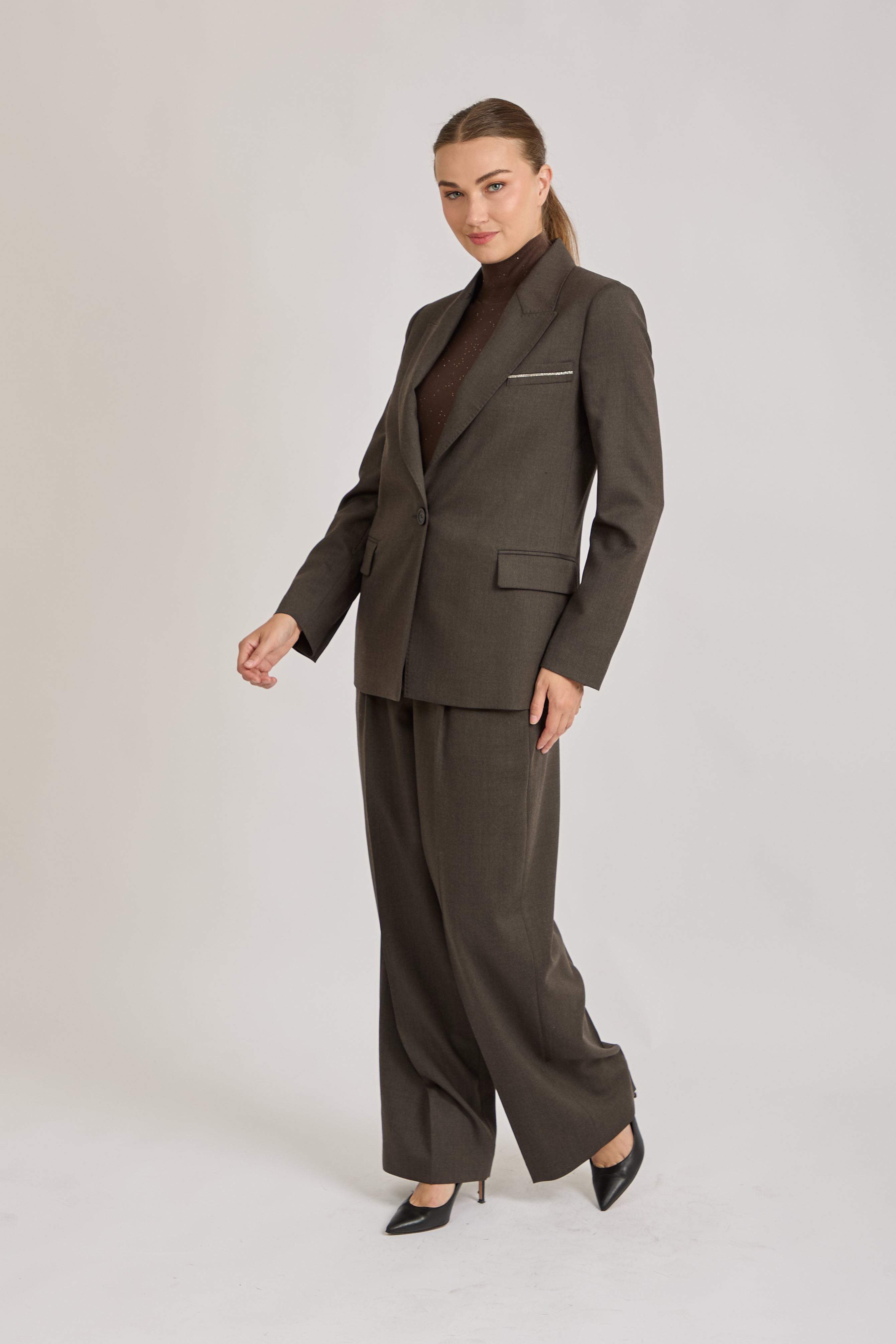 JACKET WITH LUREX DETAILS-BROWN
