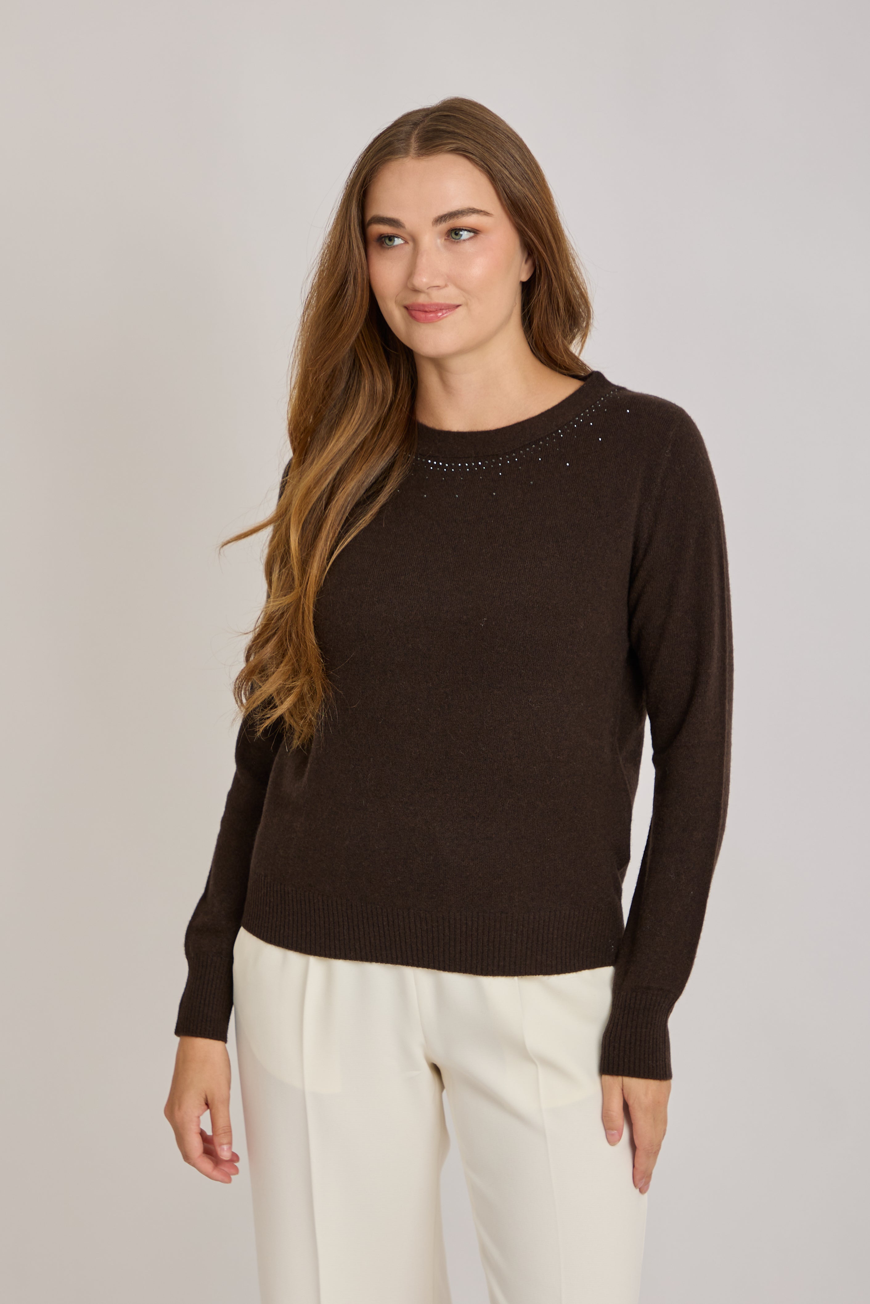 CREW NECK CASHMERE JUMPER WITH STRASS-AMERICANO