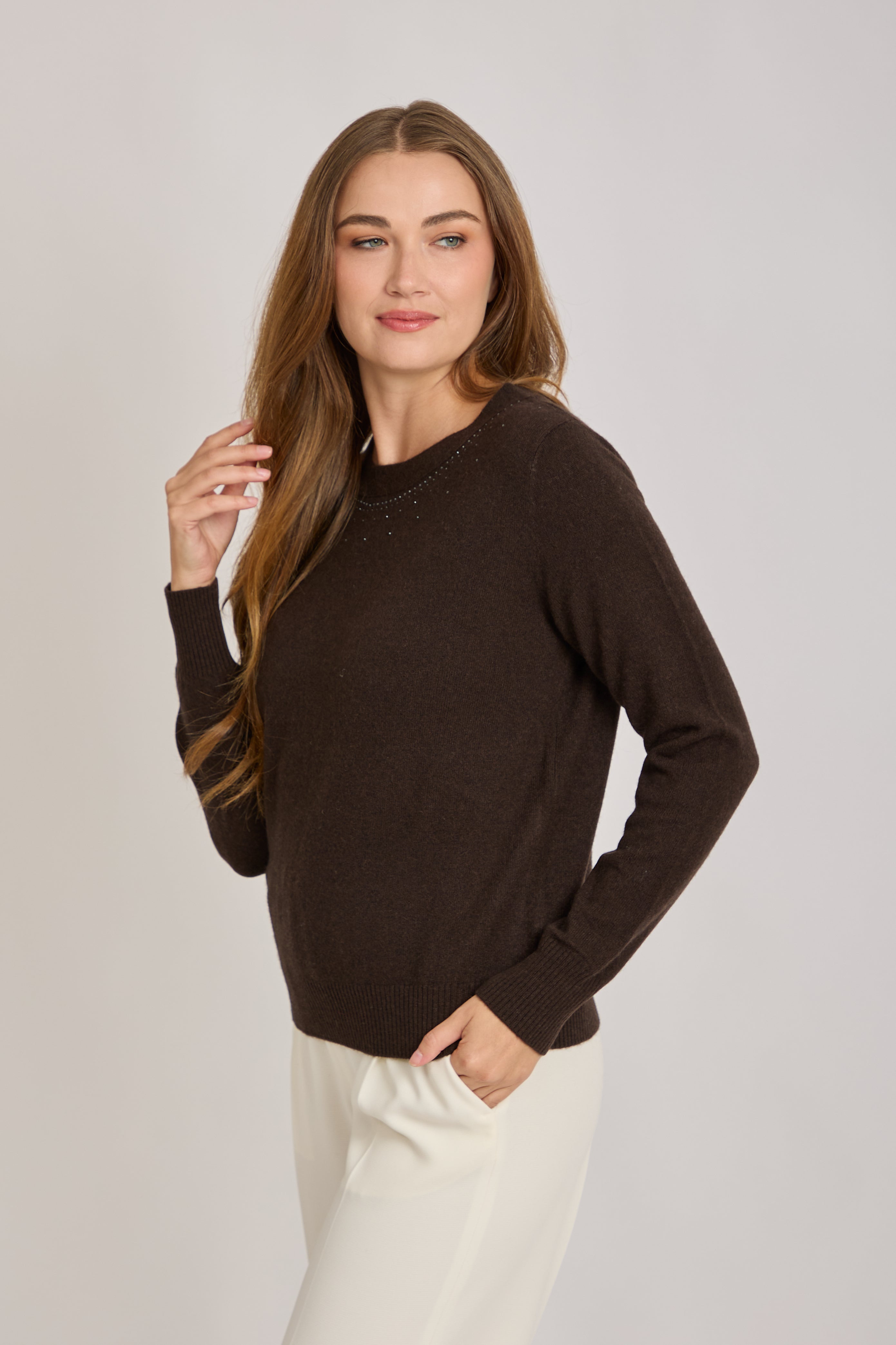 CREW NECK CASHMERE JUMPER WITH STRASS-AMERICANO