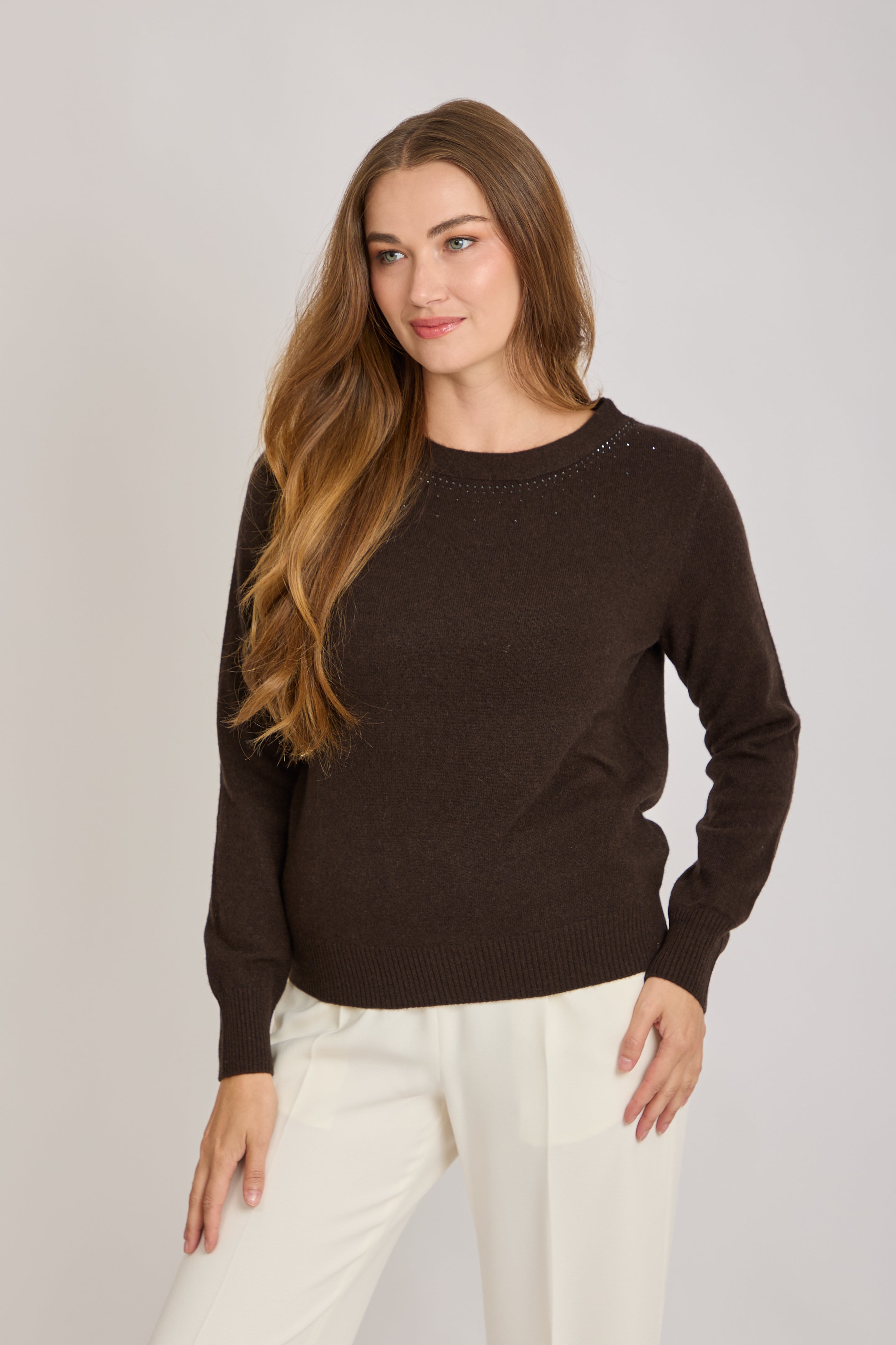 CREW NECK CASHMERE JUMPER WITH STRASS-AMERICANO