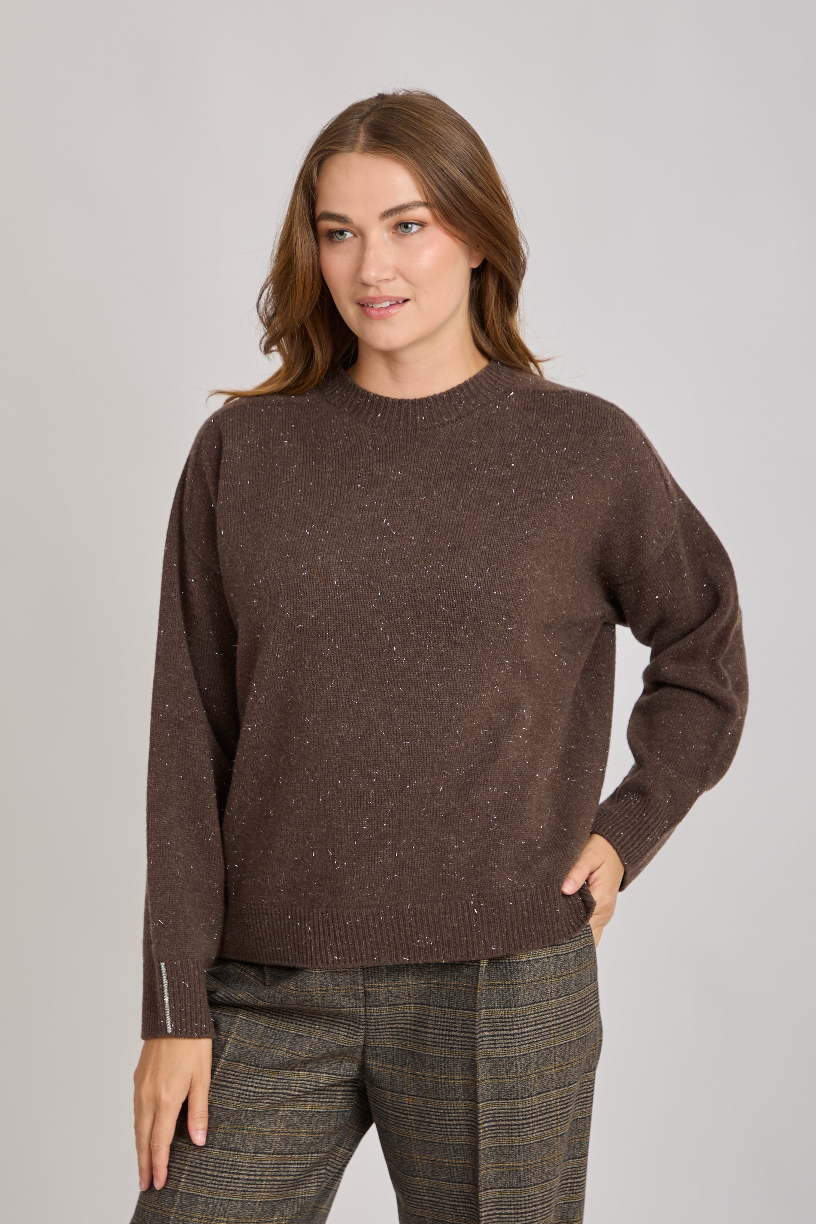 JUMPER WITH LUREX DETAILS-BROWN