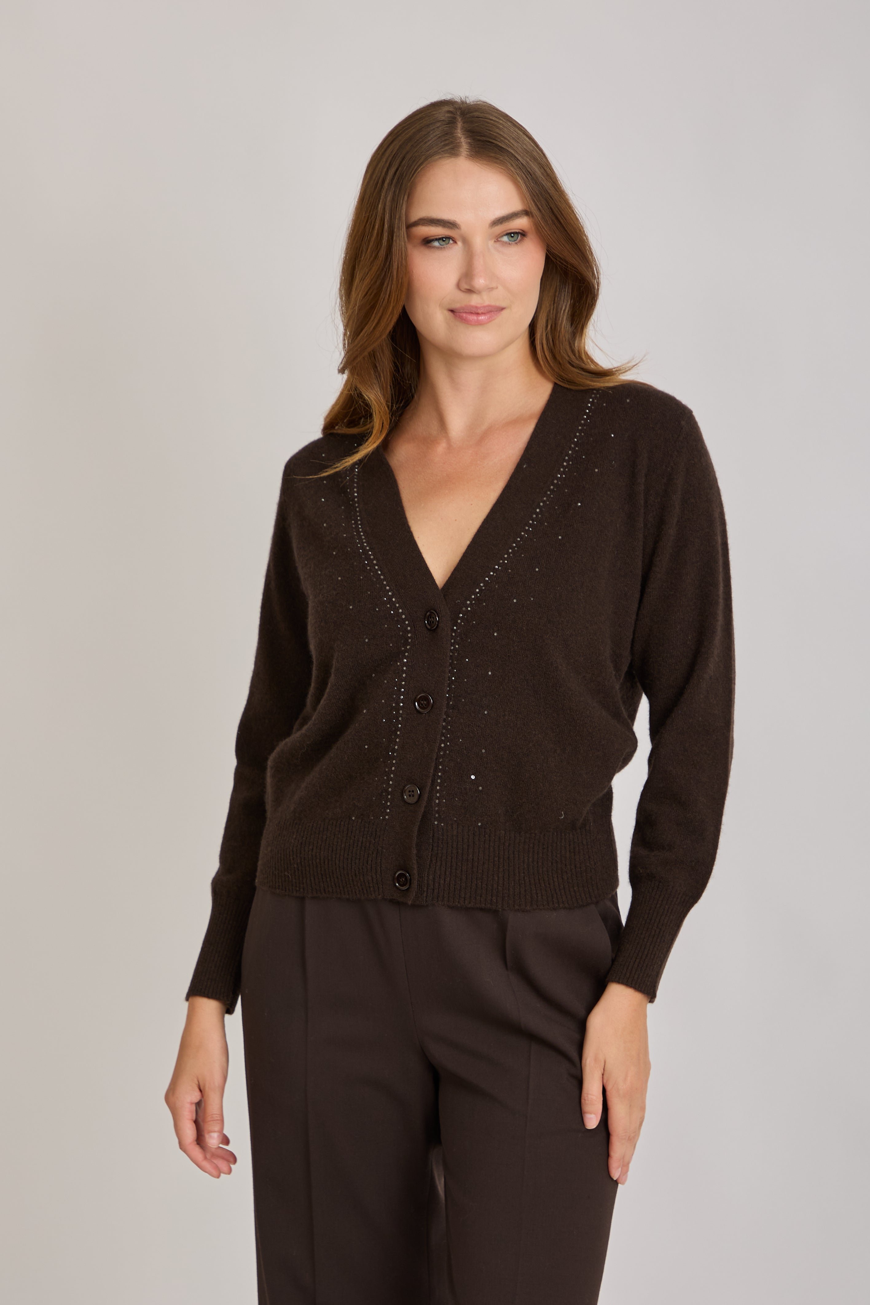 CASHMERE CARDIGAN WITH STRASS -AMERICANO