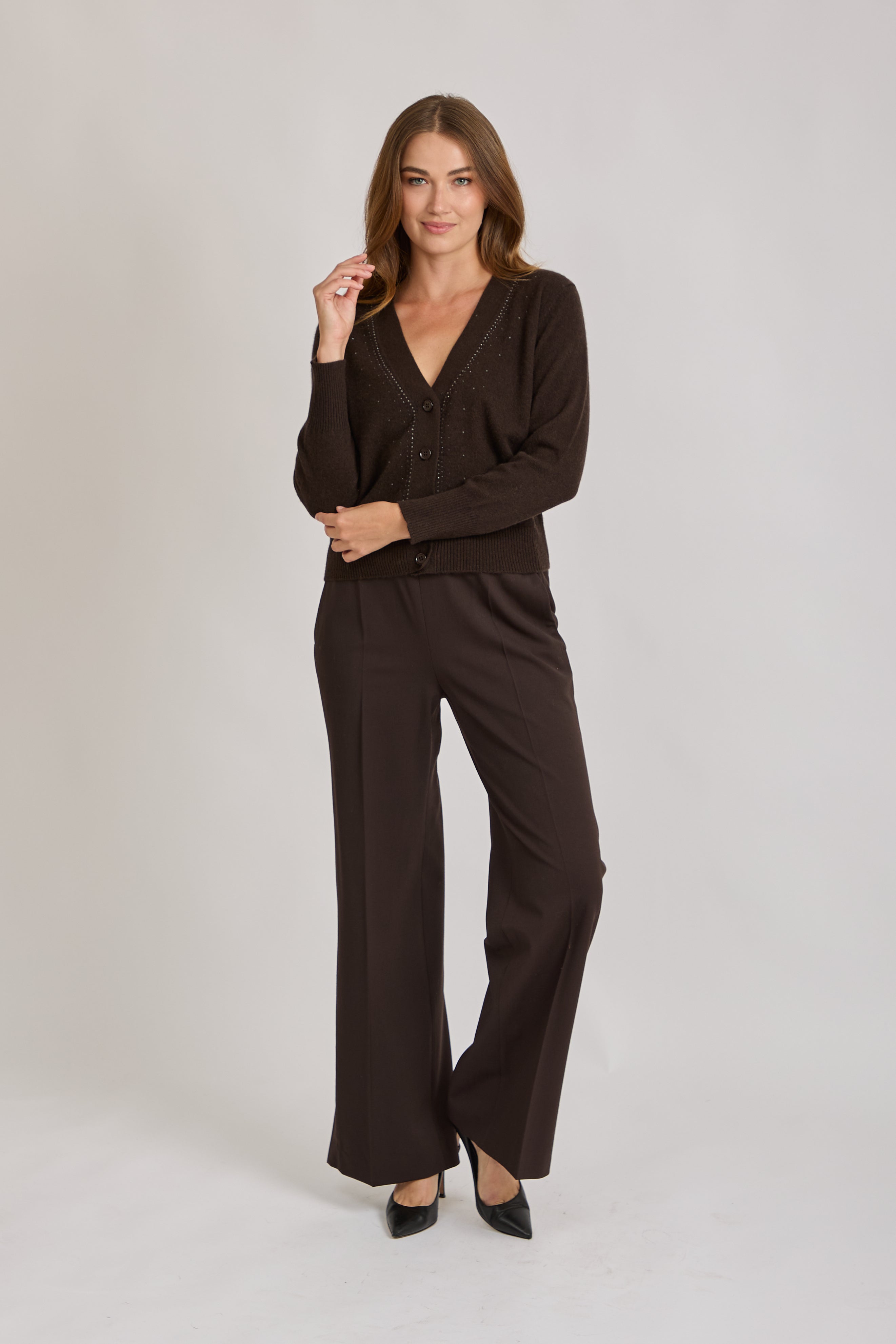 CASHMERE CARDIGAN WITH STRASS -AMERICANO