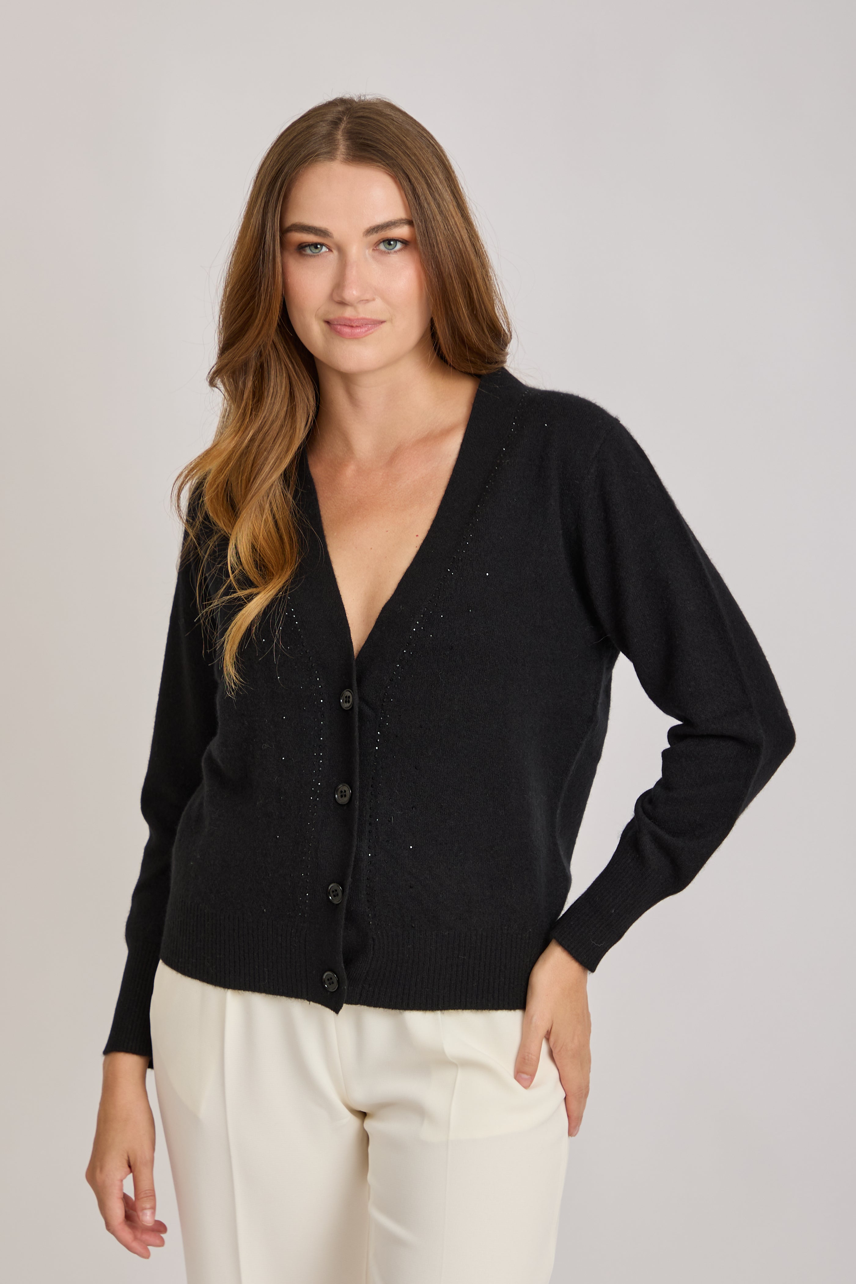 CASHMERE CARDIGAN WITH STRASS-BLACK