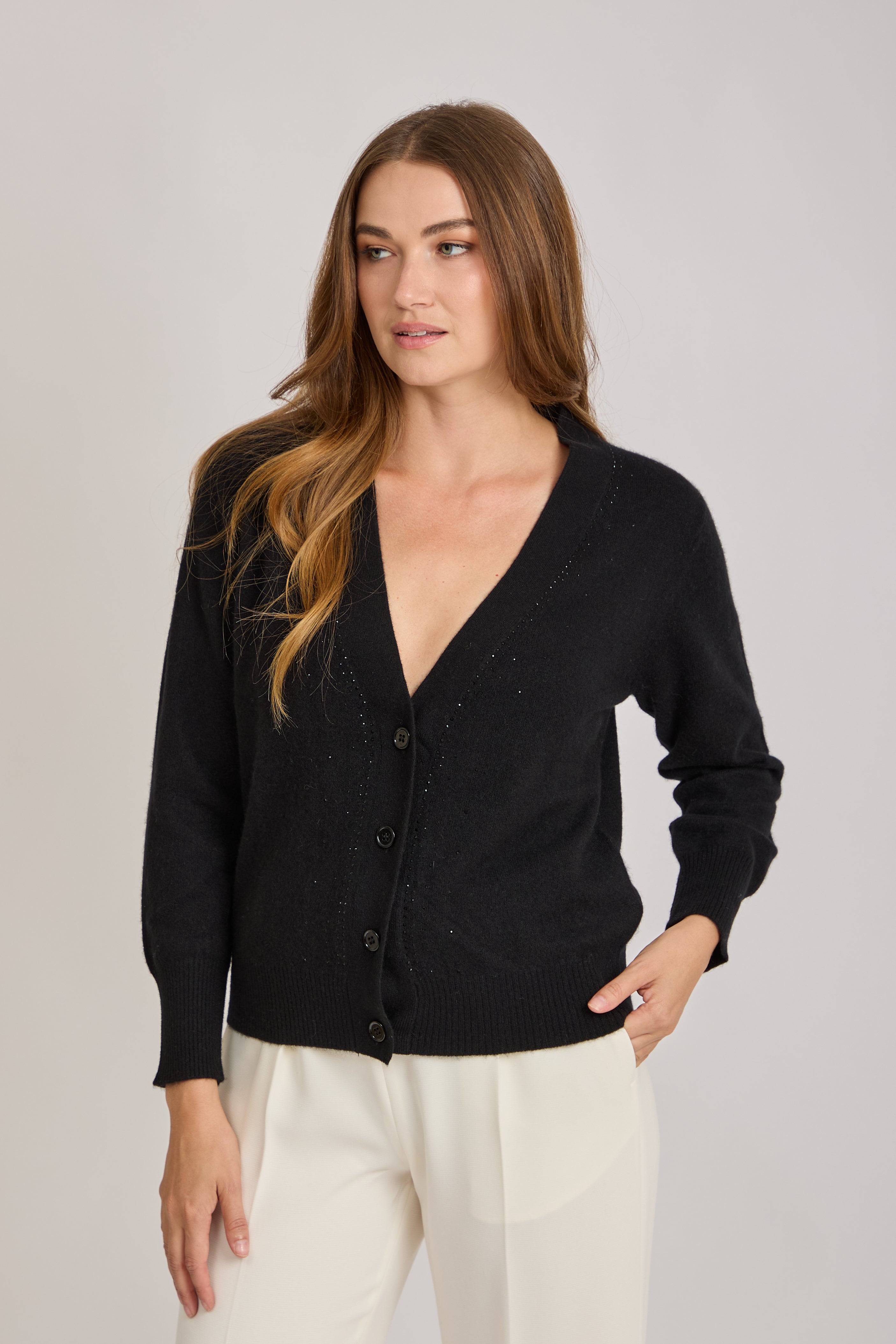 CASHMERE CARDIGAN WITH STRASS-BLACK
