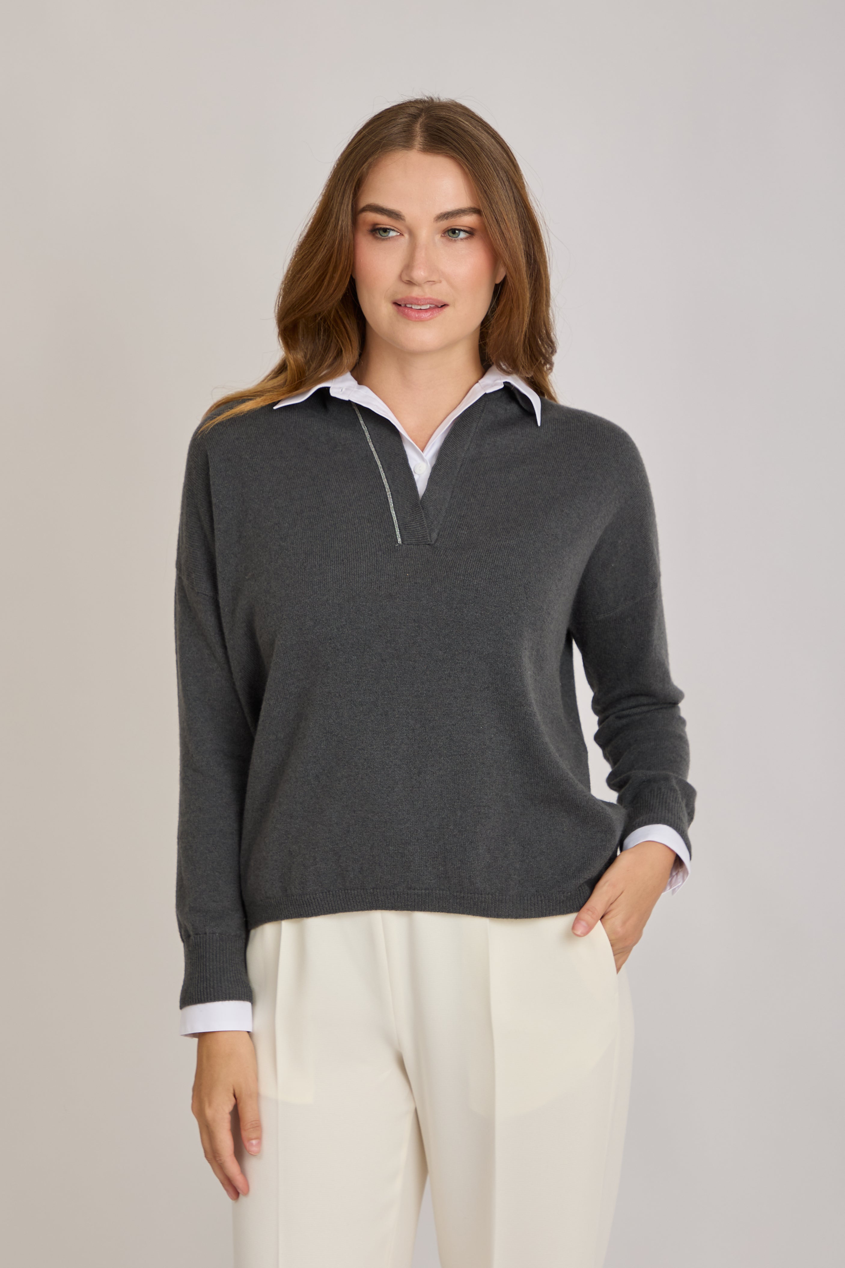 JUMPER WITH SHIRT COLLAR- ANTHRACITE
