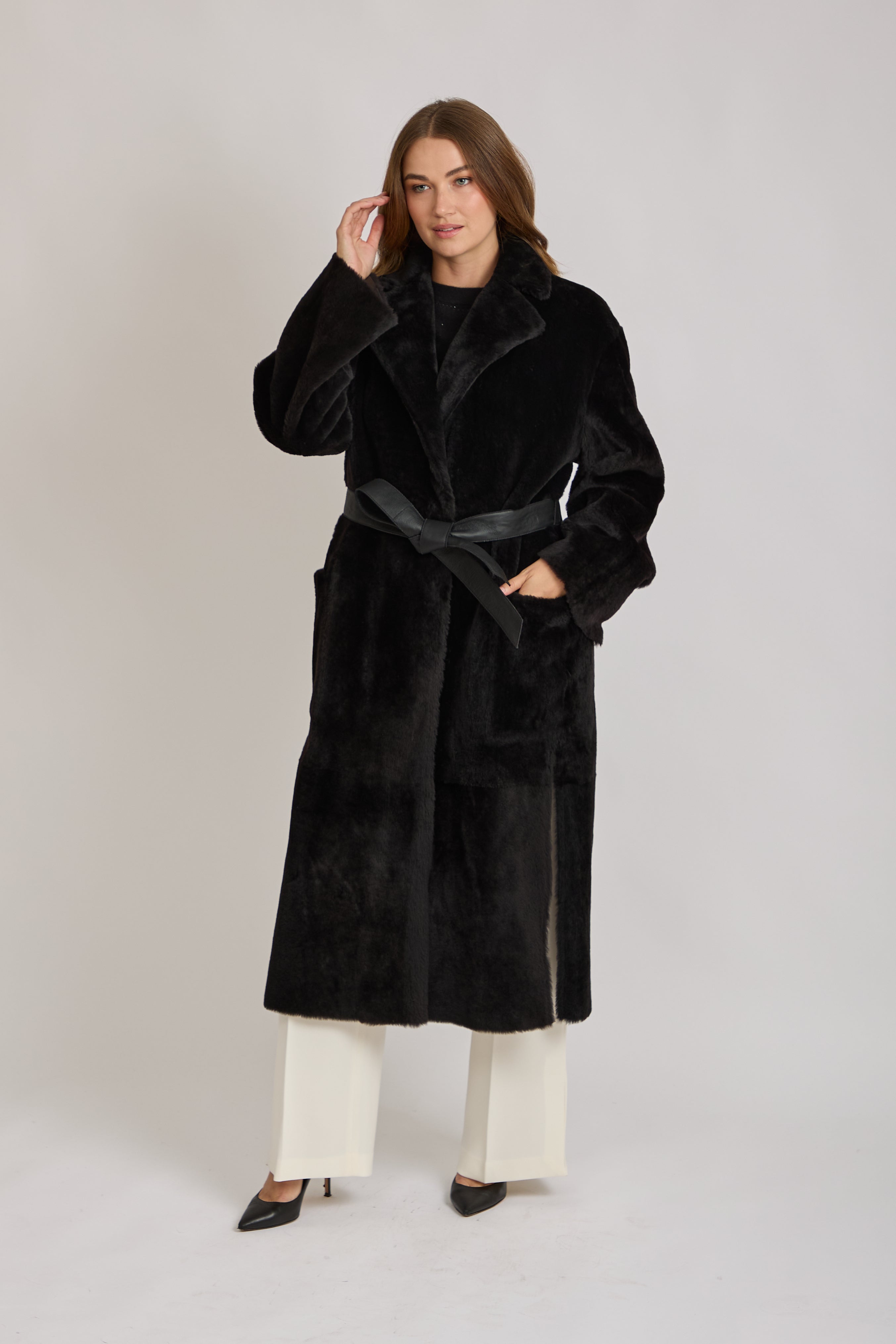 REVERSIBLE SHEARLING COAT-BLACK