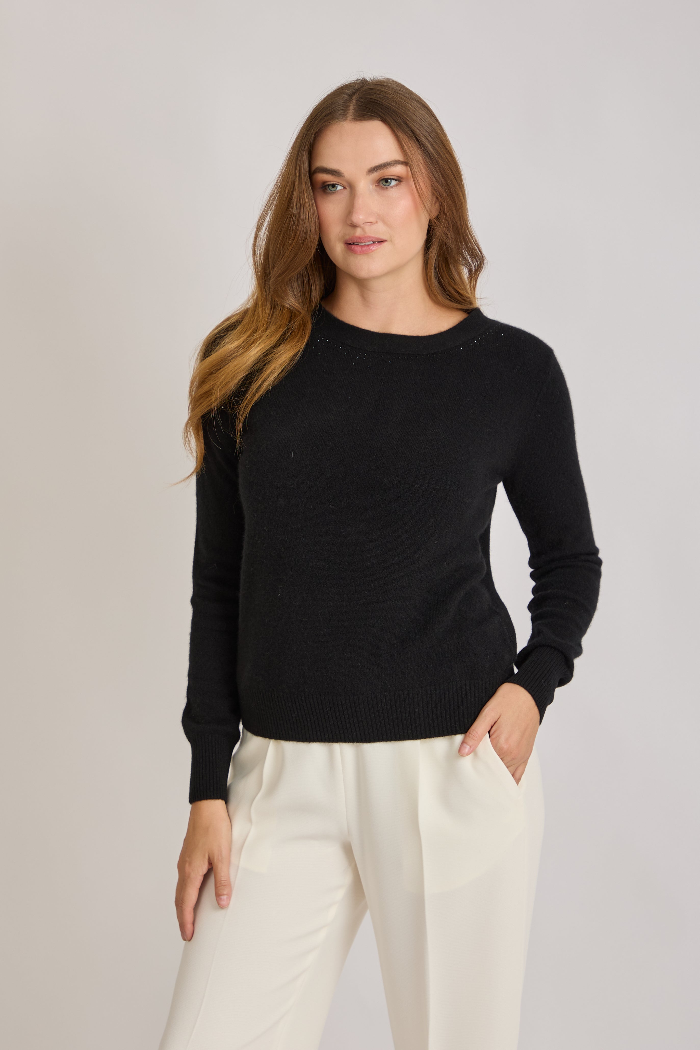 CREW NECK JUMPER WITH STRASS-BLACK