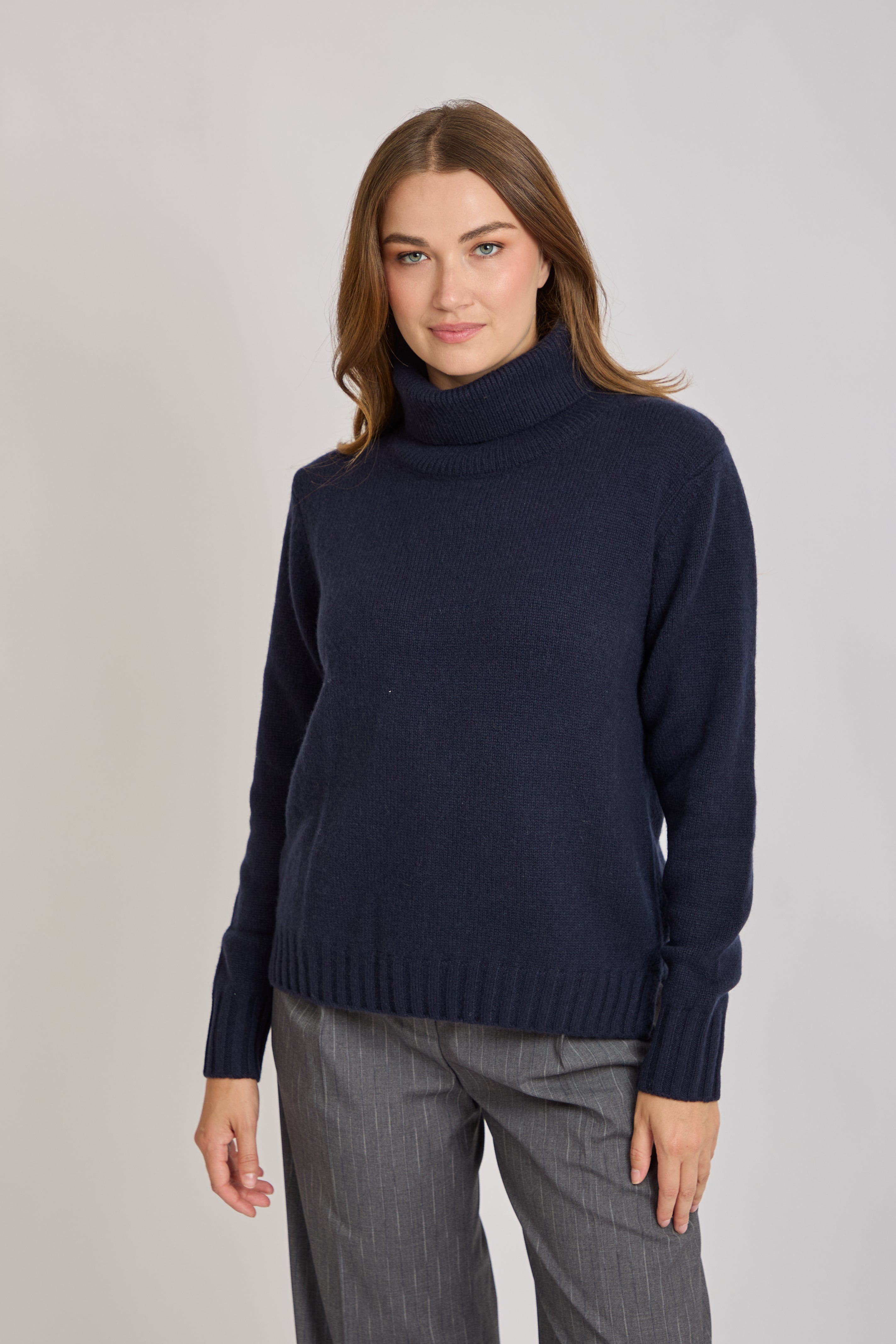 HIGH NECK CASHMERE JUMPER-NAVY