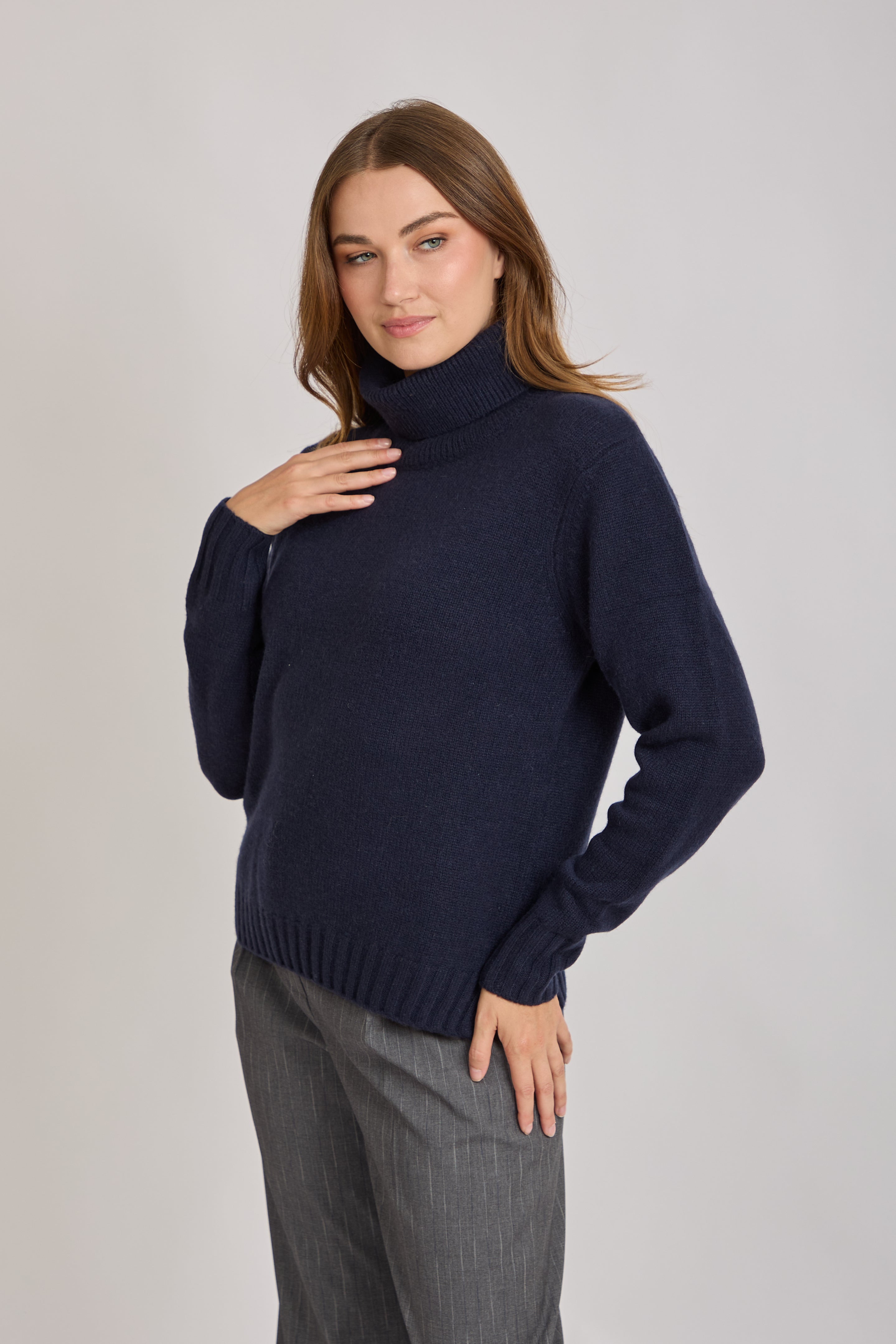 HIGH NECK CASHMERE JUMPER-NAVY