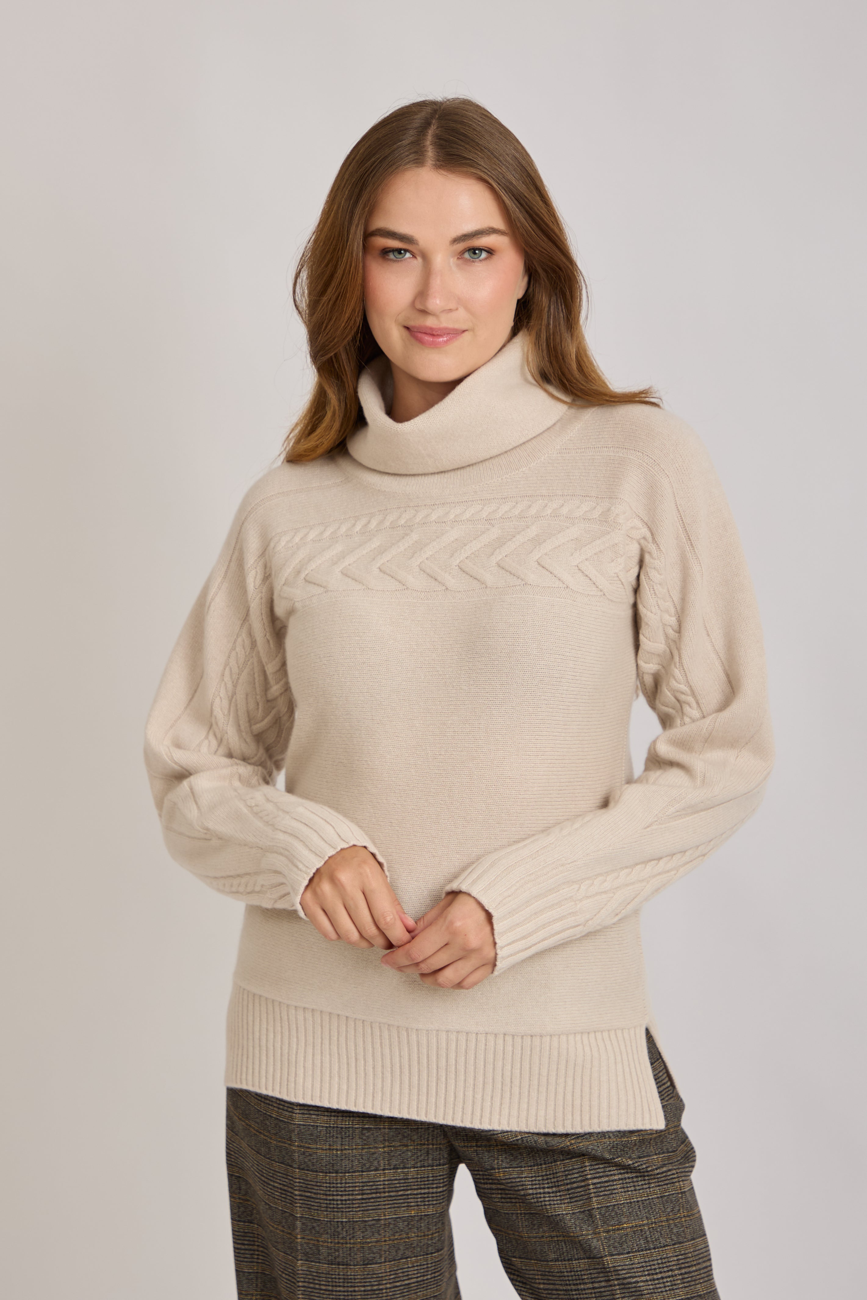 HIGH NECK JUMPER WITH DETAIL - BEIGE