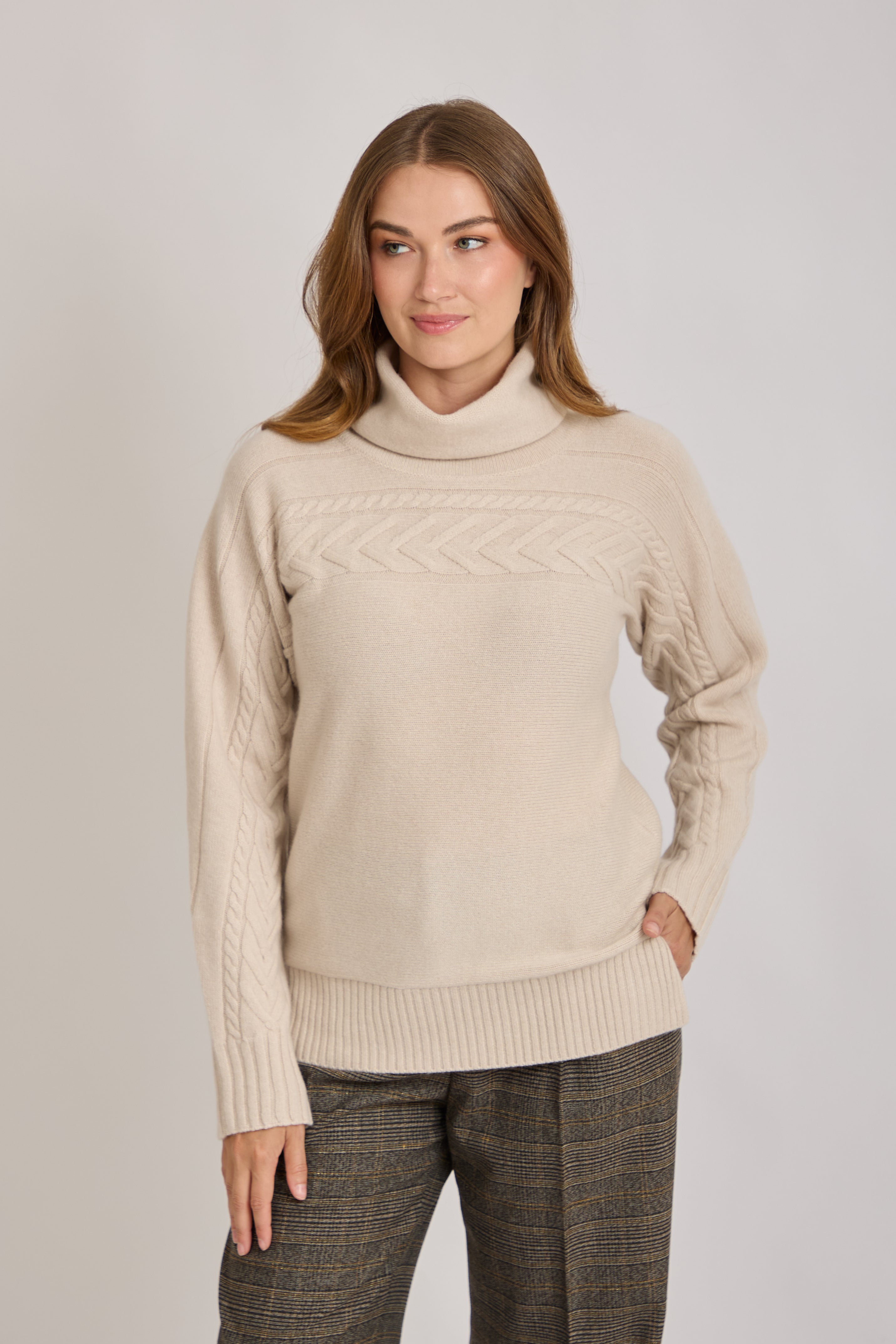HIGH NECK JUMPER WITH DETAIL - BEIGE