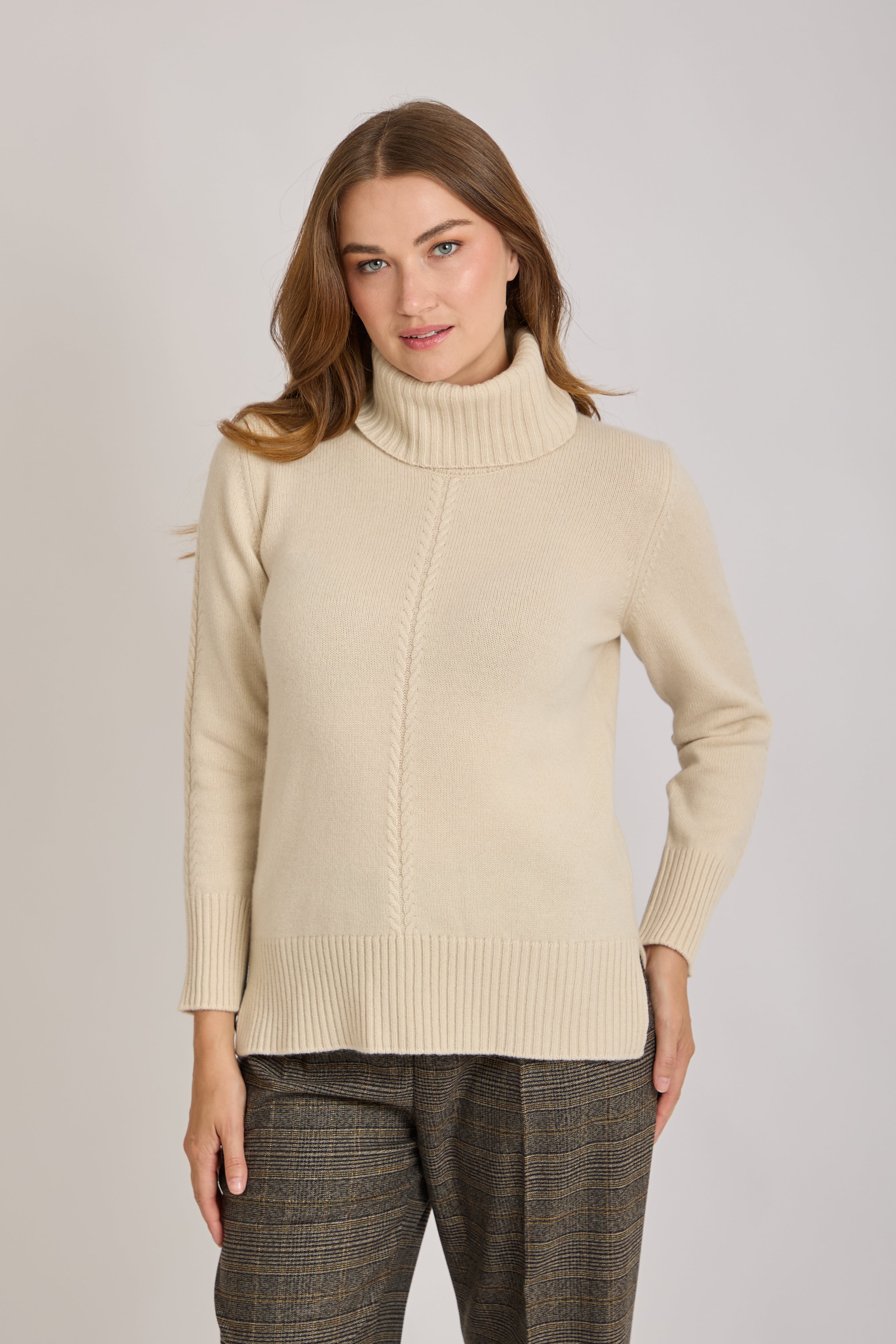 HIGH NECK CASHMERE JUMPER- BEIGE