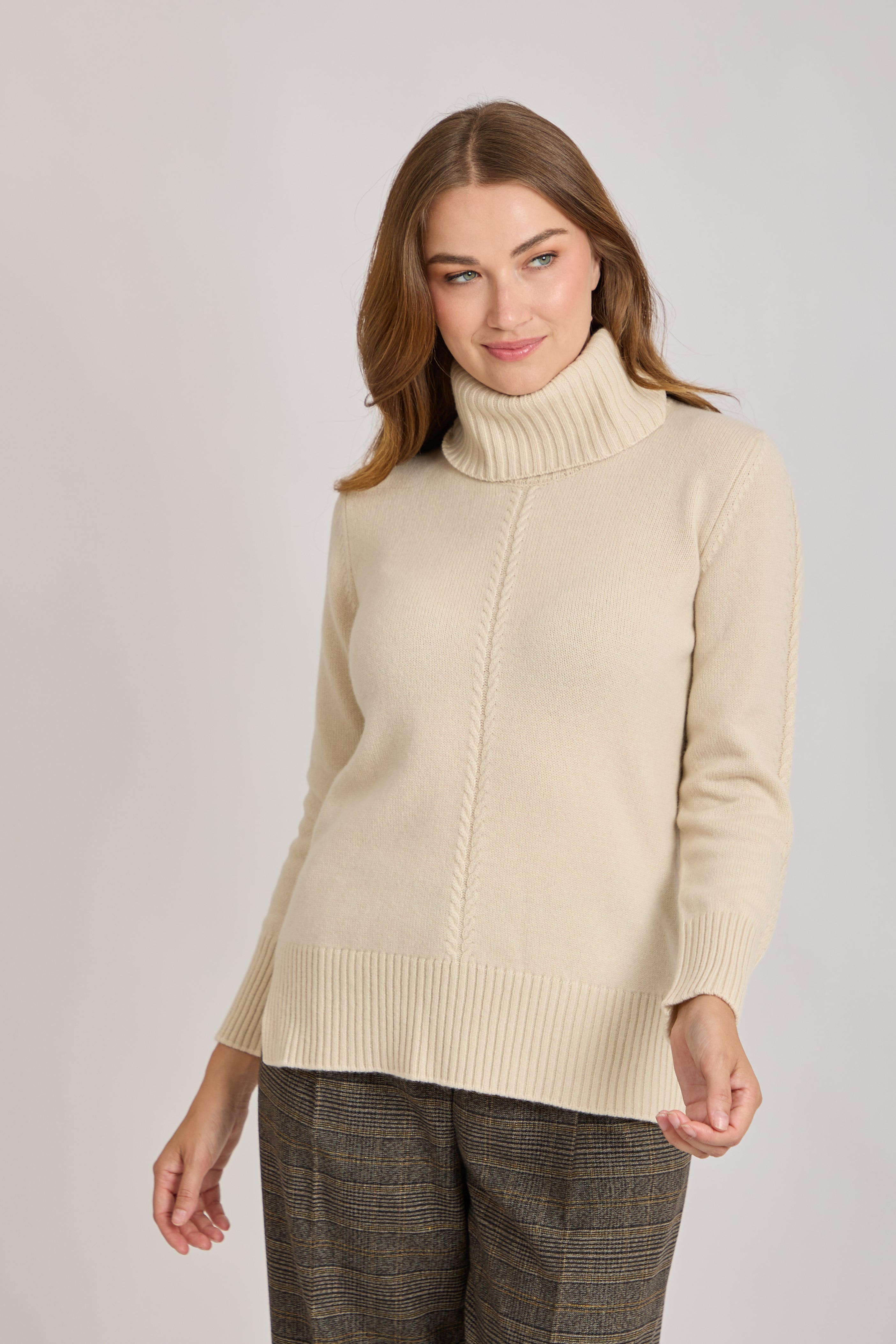 HIGH NECK CASHMERE JUMPER- BEIGE
