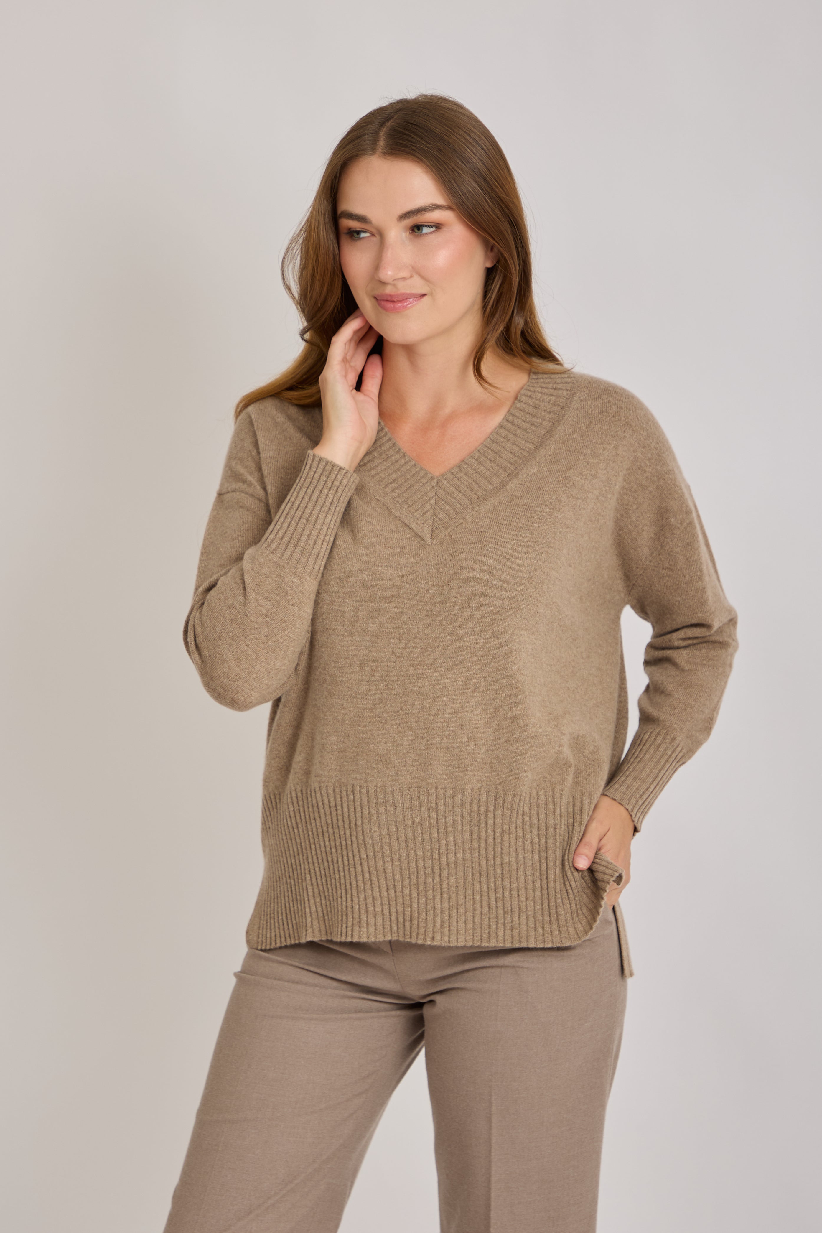 V NECK CASHMERE JUMPER-GLACIER