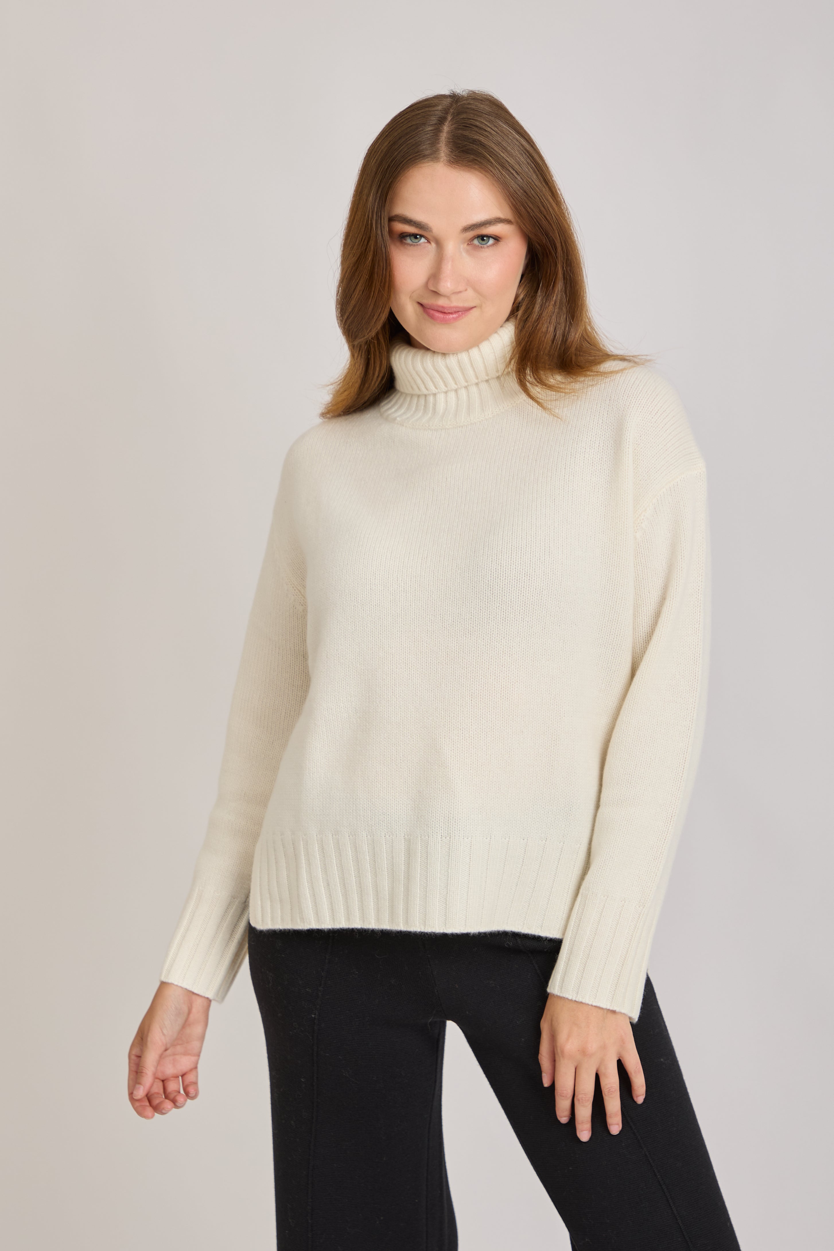 CASHMERE THIN HIGH NECK JUMPER-CREAM