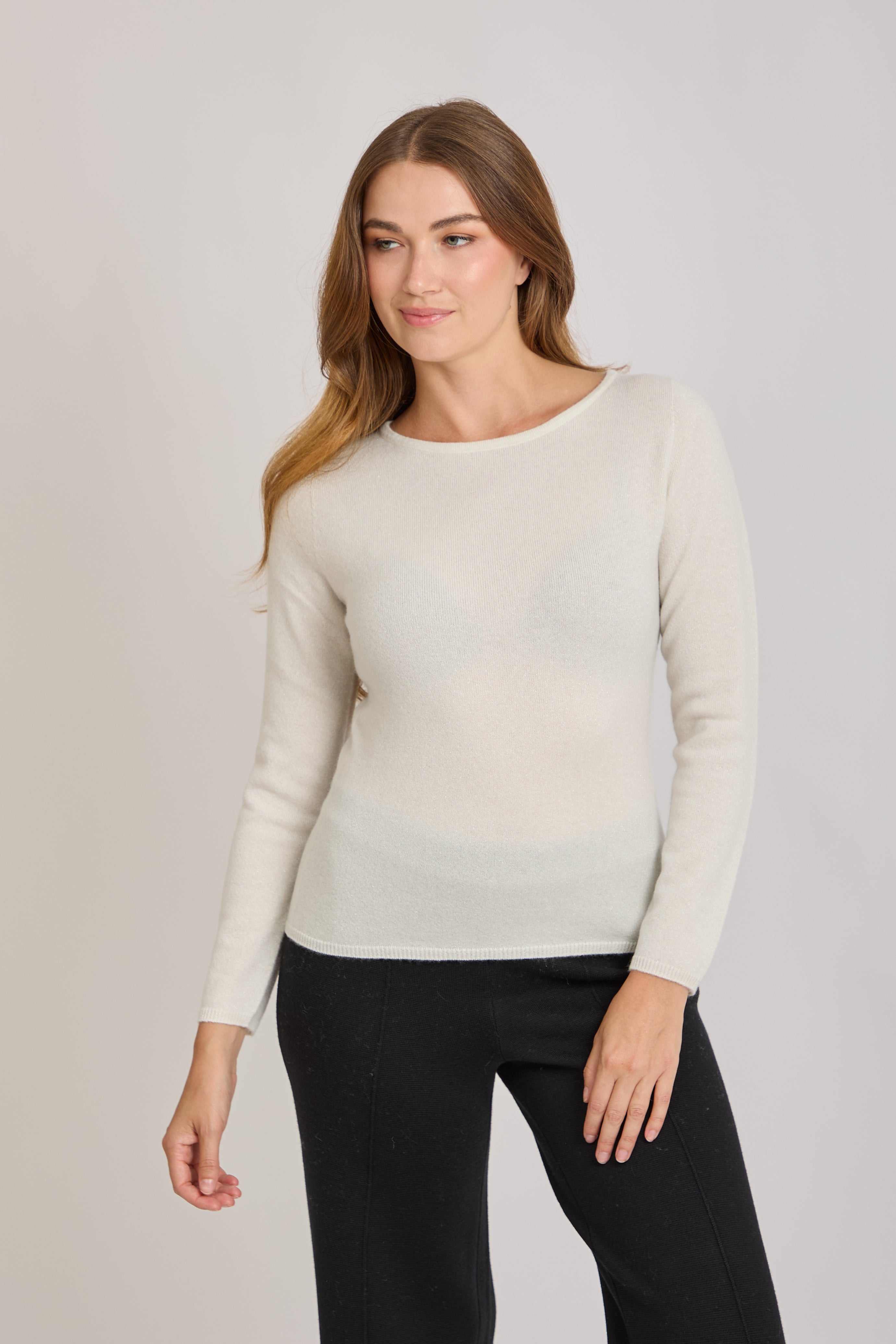 CREW NECK CASHMERE JUMPER-WHITE