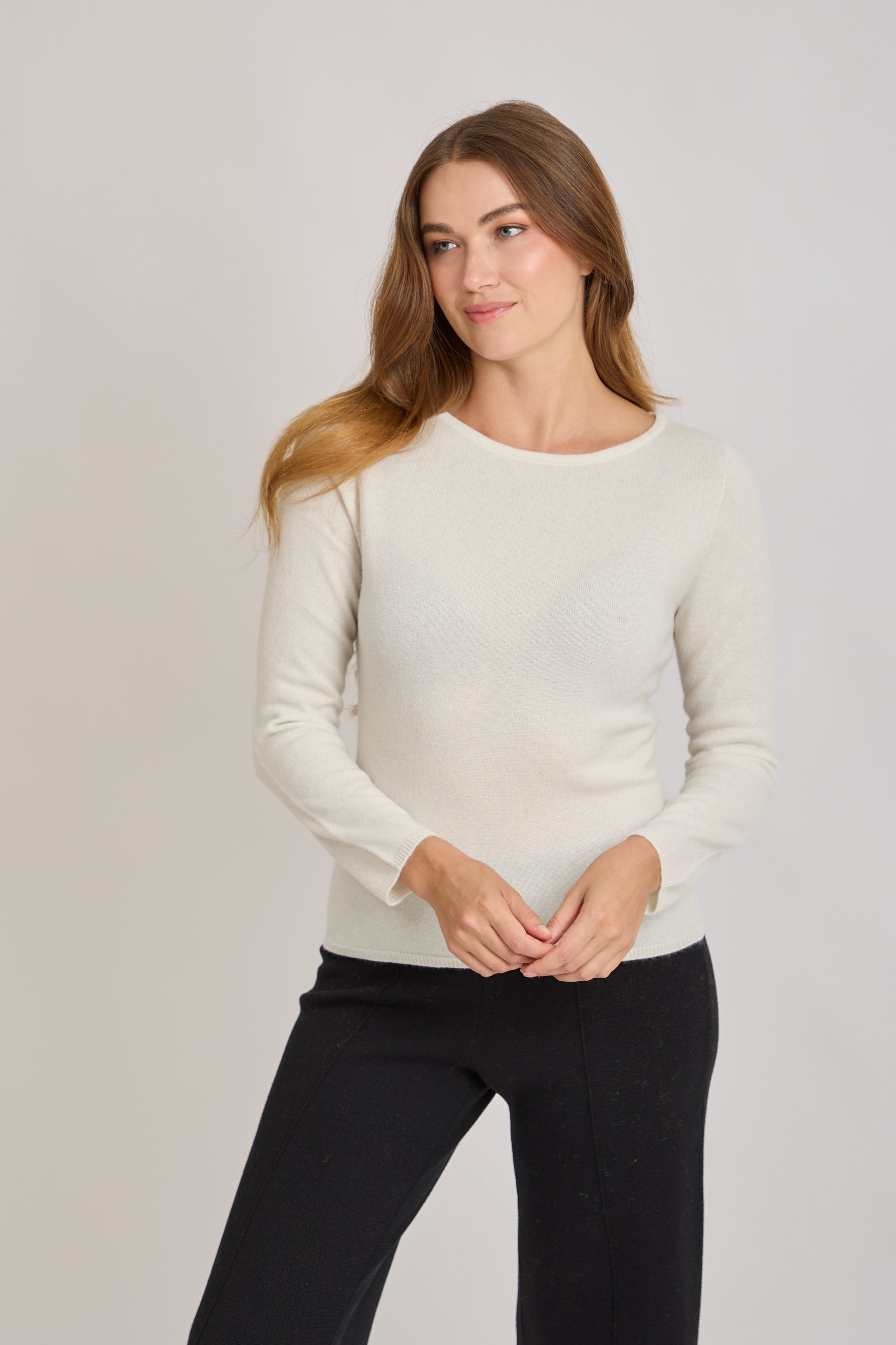 CREW NECK CASHMERE JUMPER-WHITE